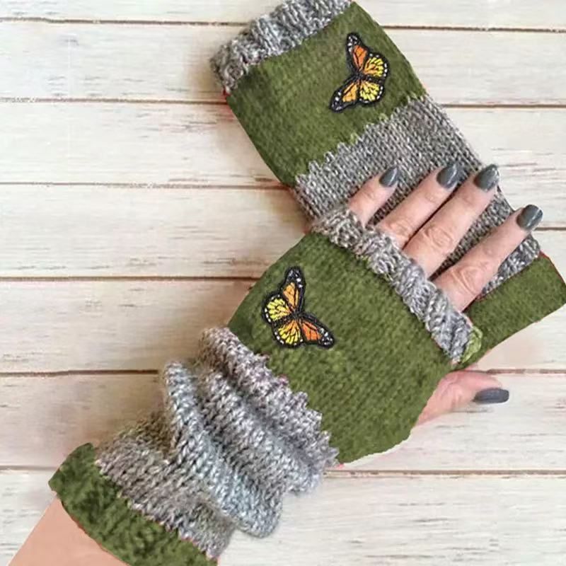 Fashion Cozy Knit Spliced Half‑Finger Gloves Hand Protective Work Daily — image 1