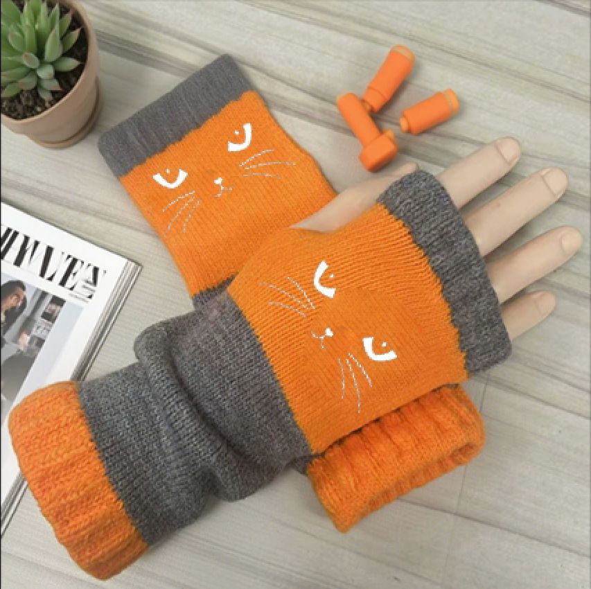 Warm Spliced Half Finger Knit Gloves Stylish Hand Palm Protection Mittens 2 — image 1