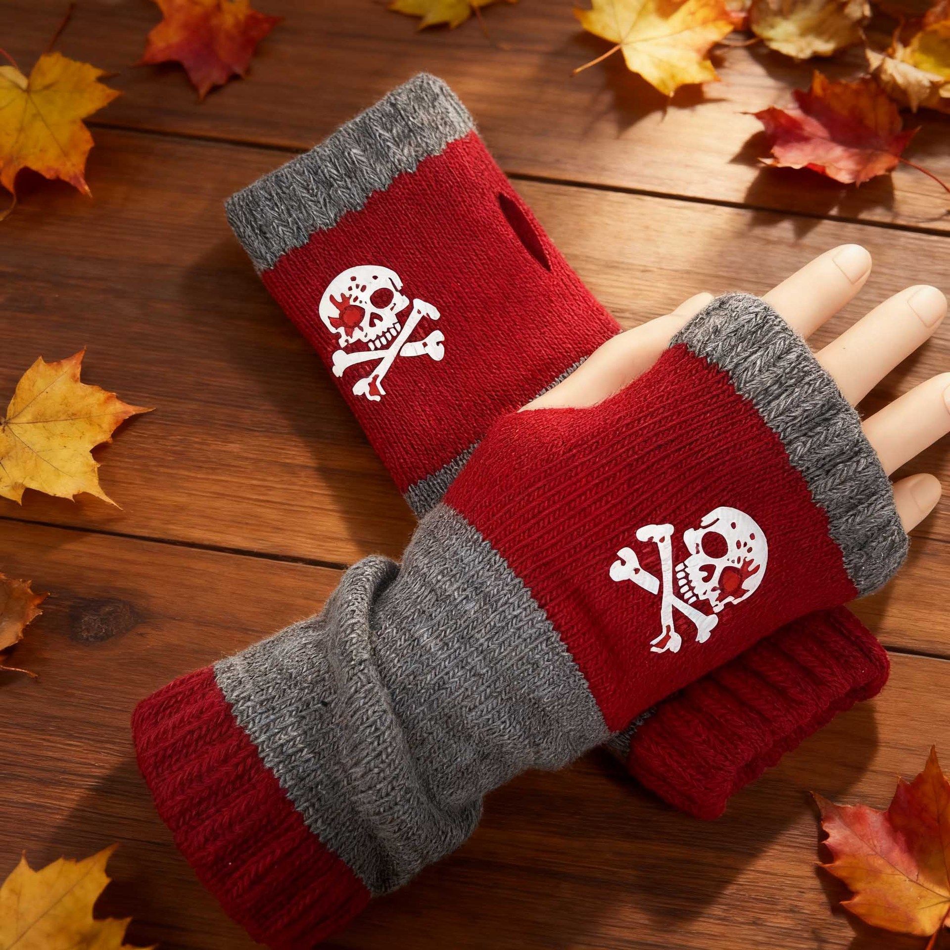Cozy Spliced Half Finger Knit Gloves Stylish Hand Palm Guard Mittens 2 Pcs — image 1