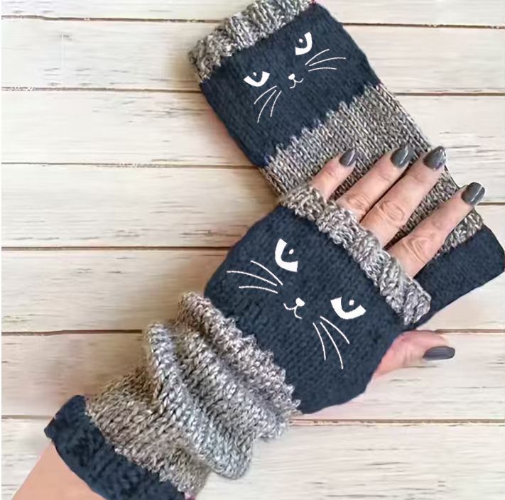 Warm Fashion Spliced Knit Half‑Finger Gloves Hand Protective Work‑Ready Gear 2 — image 1