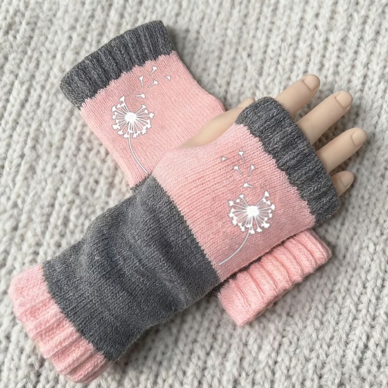 Stylish Spliced Warm Half Finger Gloves Soft Knit Hand Palm Protection Mittens — image 1