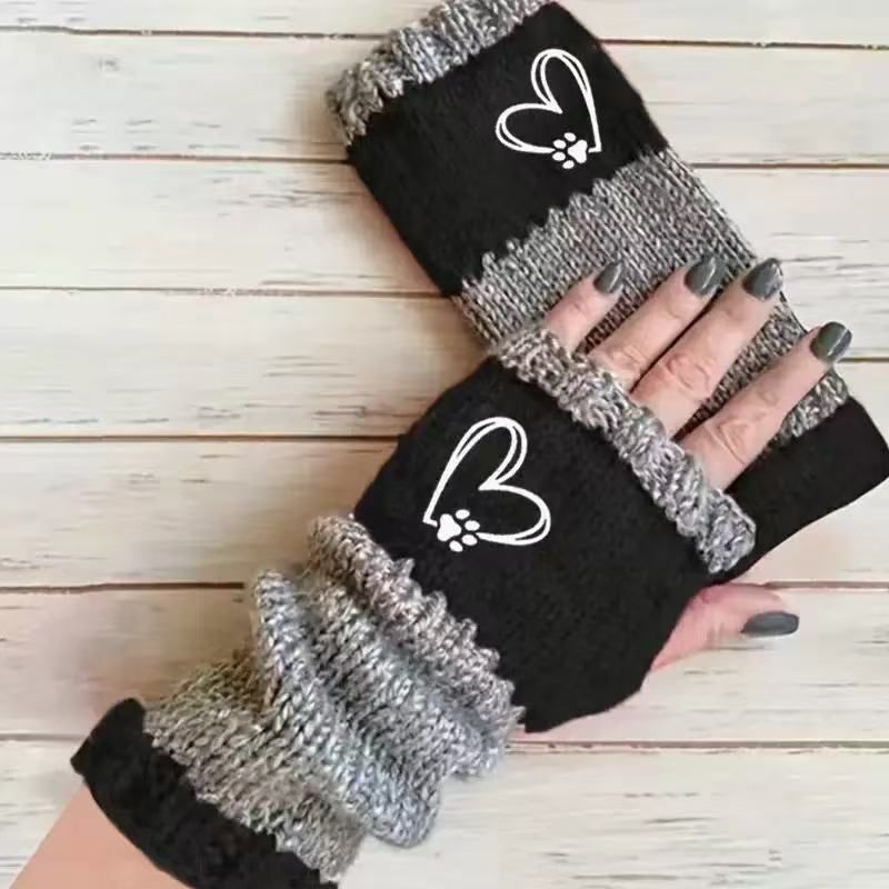 Fashion Cozy Knit Spliced Half‑Finger Gloves Trendy Hand Guard Work Accessory — image 1