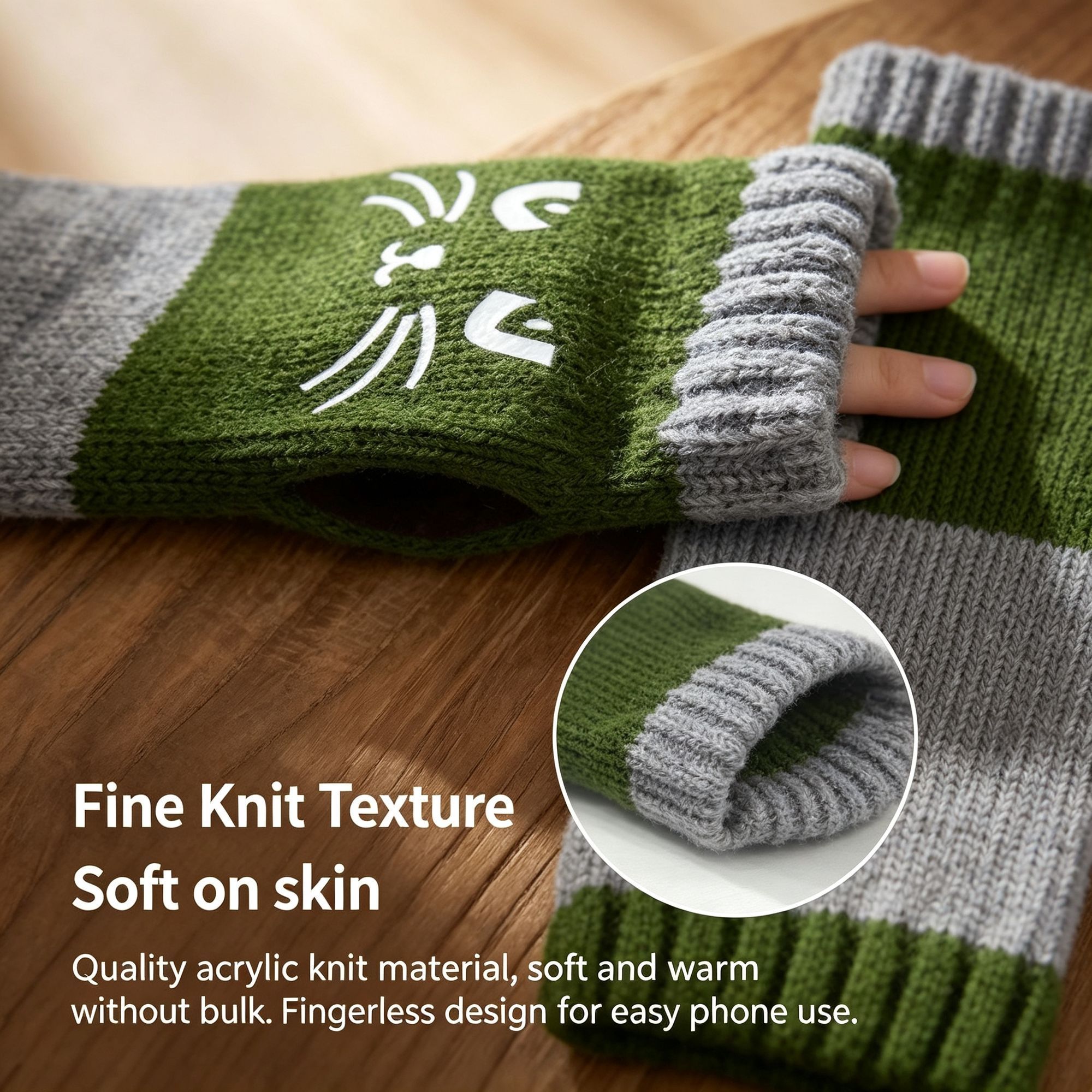 Fashion Warm Knit Spliced Half‑Finger Gloves Palm Protection Work Companion 2 view 8