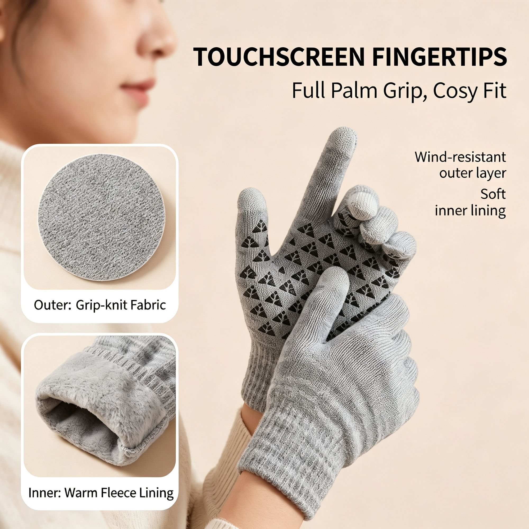 Ergonomic Cut Non‑Slip Touch Screen Gloves Contoured Palm Grip for Gym Hiking view 5