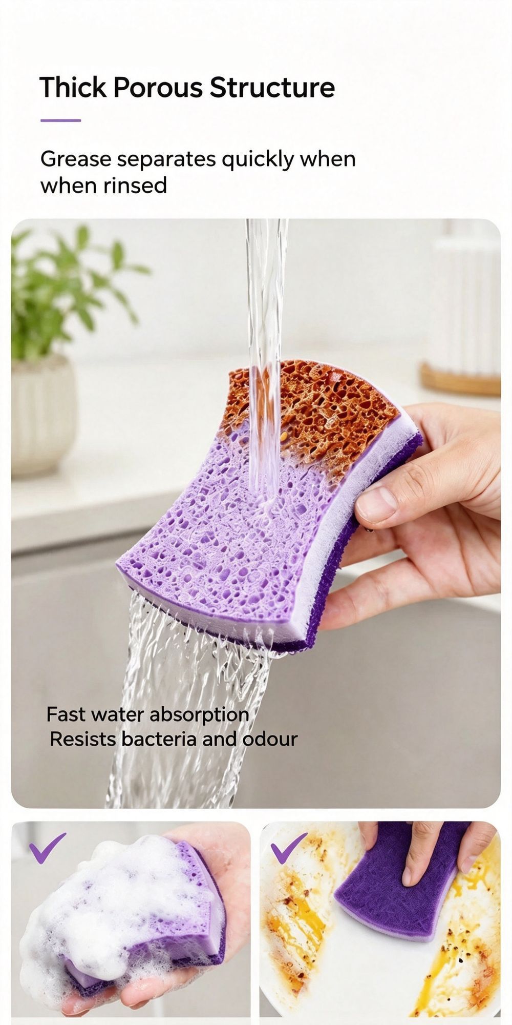 Reusable Seaweed Sponge Scouring Cloth Double Sided Cotton Kitchen Dish view 6