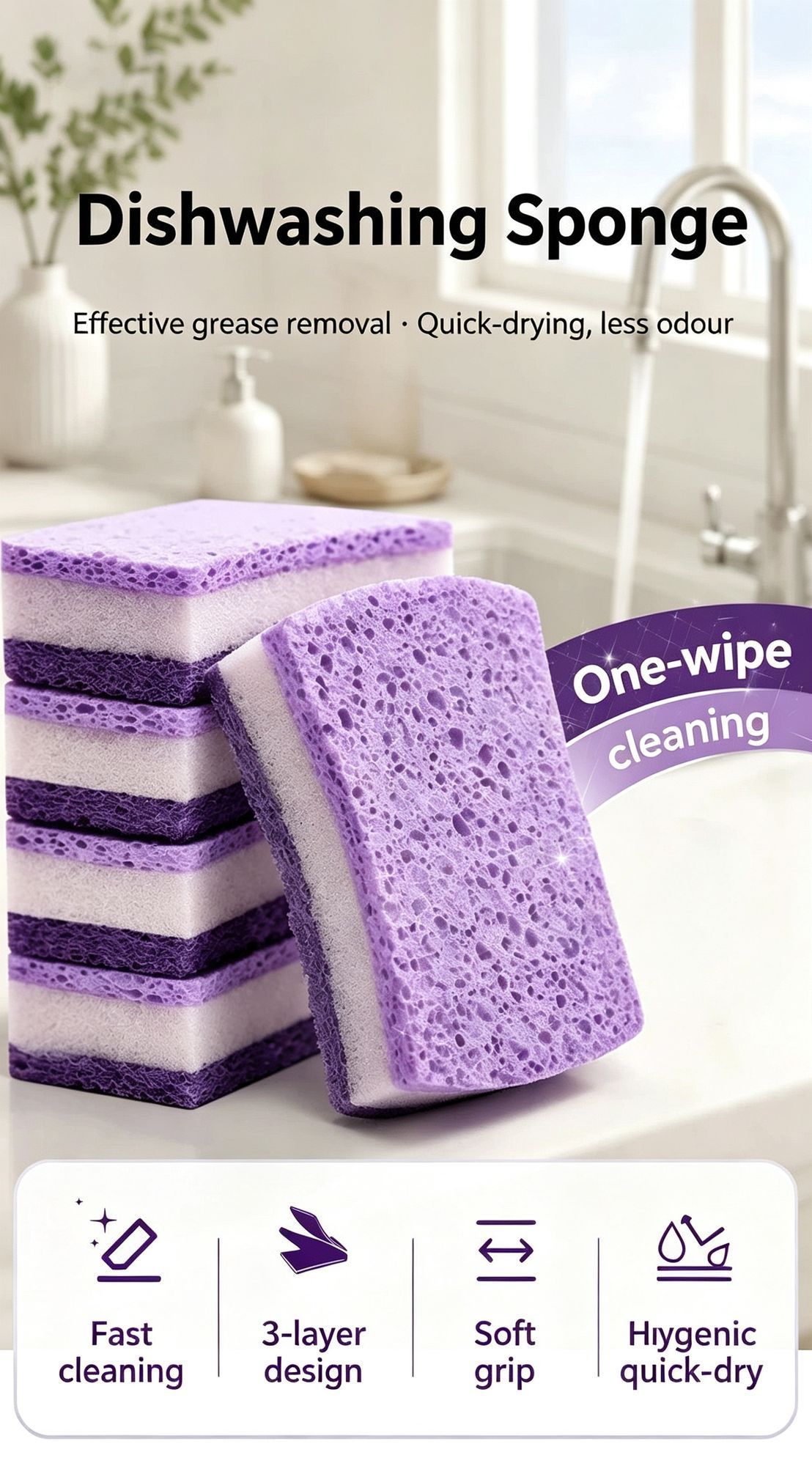 Bulk Value Seaweed Sponge Dish Cloth Double Sided Cotton Kitchen Scouring Pad view 2