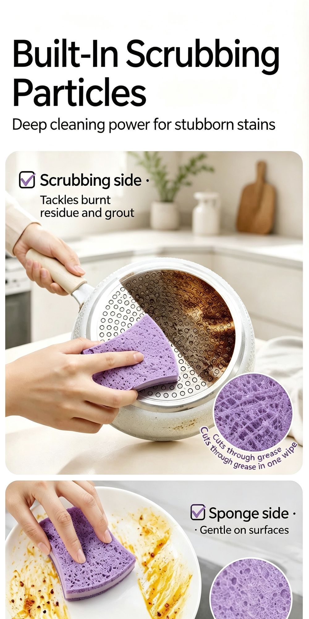 Bulk Value Seaweed Sponge Dish Cloth Double Sided Cotton Kitchen Scouring Pad view 3