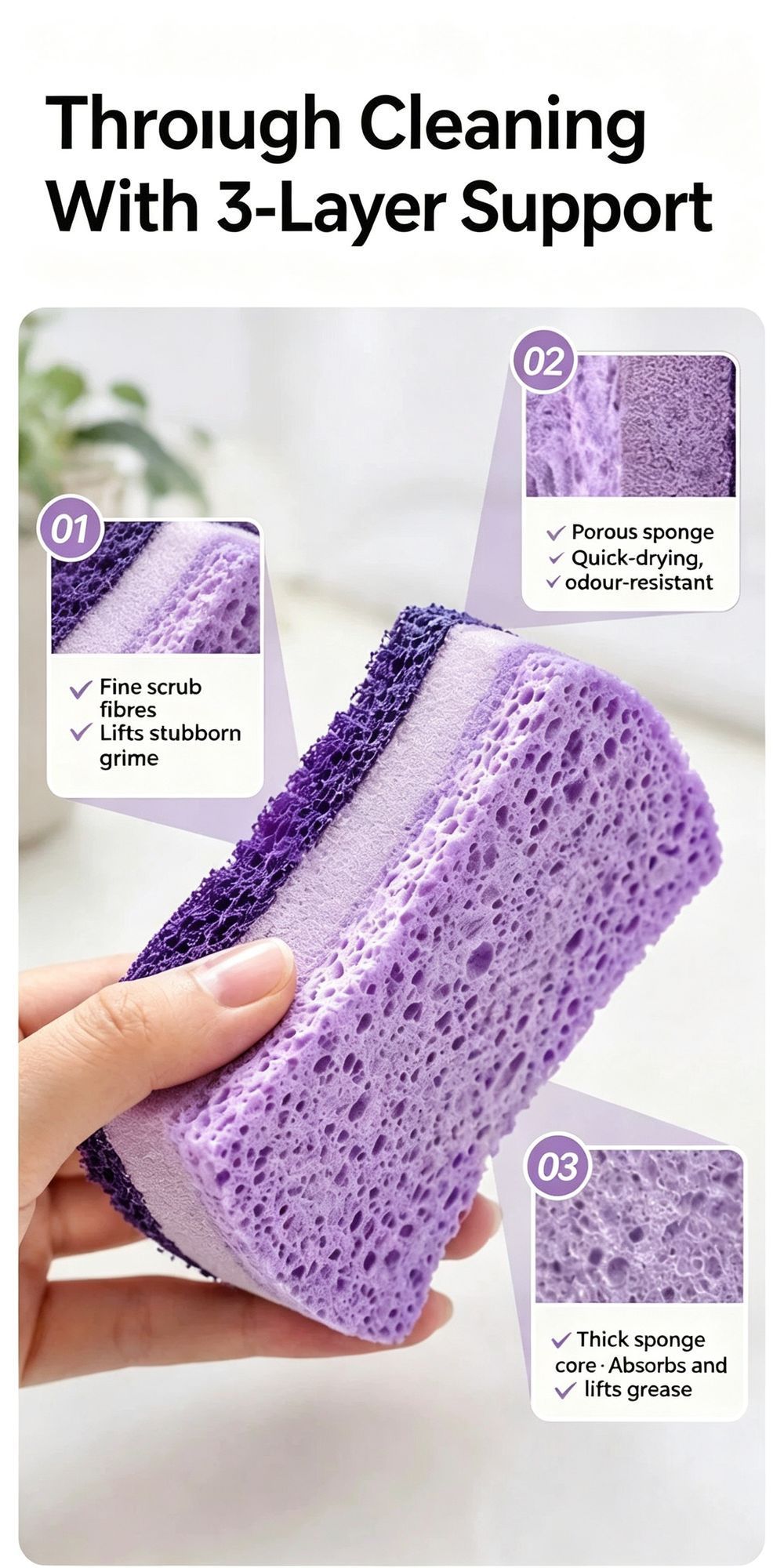Bulk Value Seaweed Sponge Dish Cloth Double Sided Cotton Kitchen Scouring Pad view 5