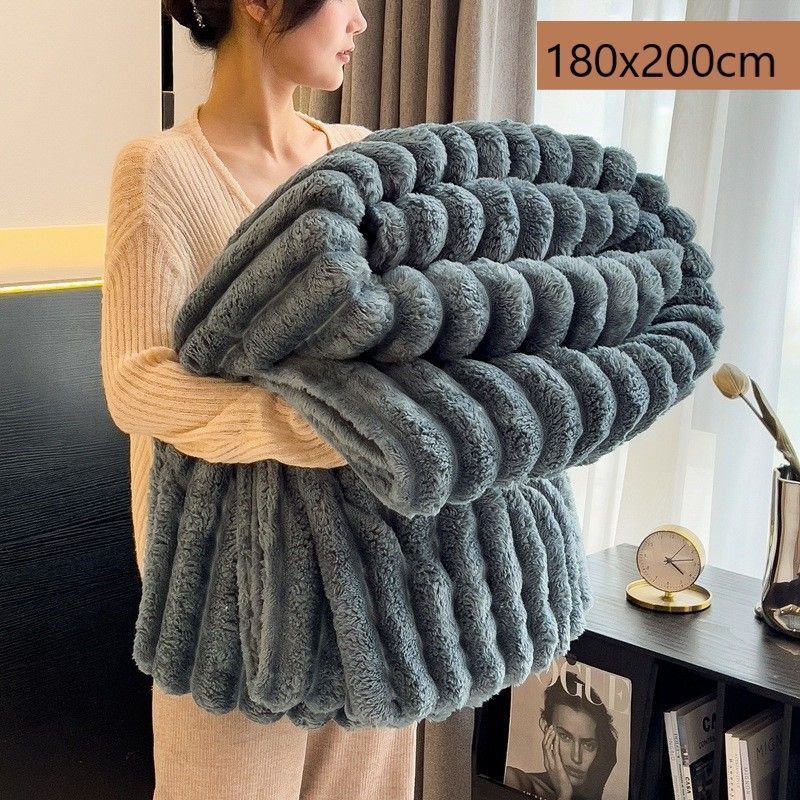Plush Rabbit Fleece Single Wide Blanket Thick Flannel Sofa Nap Throw Dark Grey — image 1