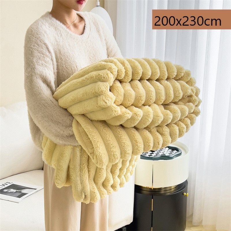 Cream Yellow Rabbit Fleece Large Blanket Thick Flannel Milk Fleece Double Bed — image 1