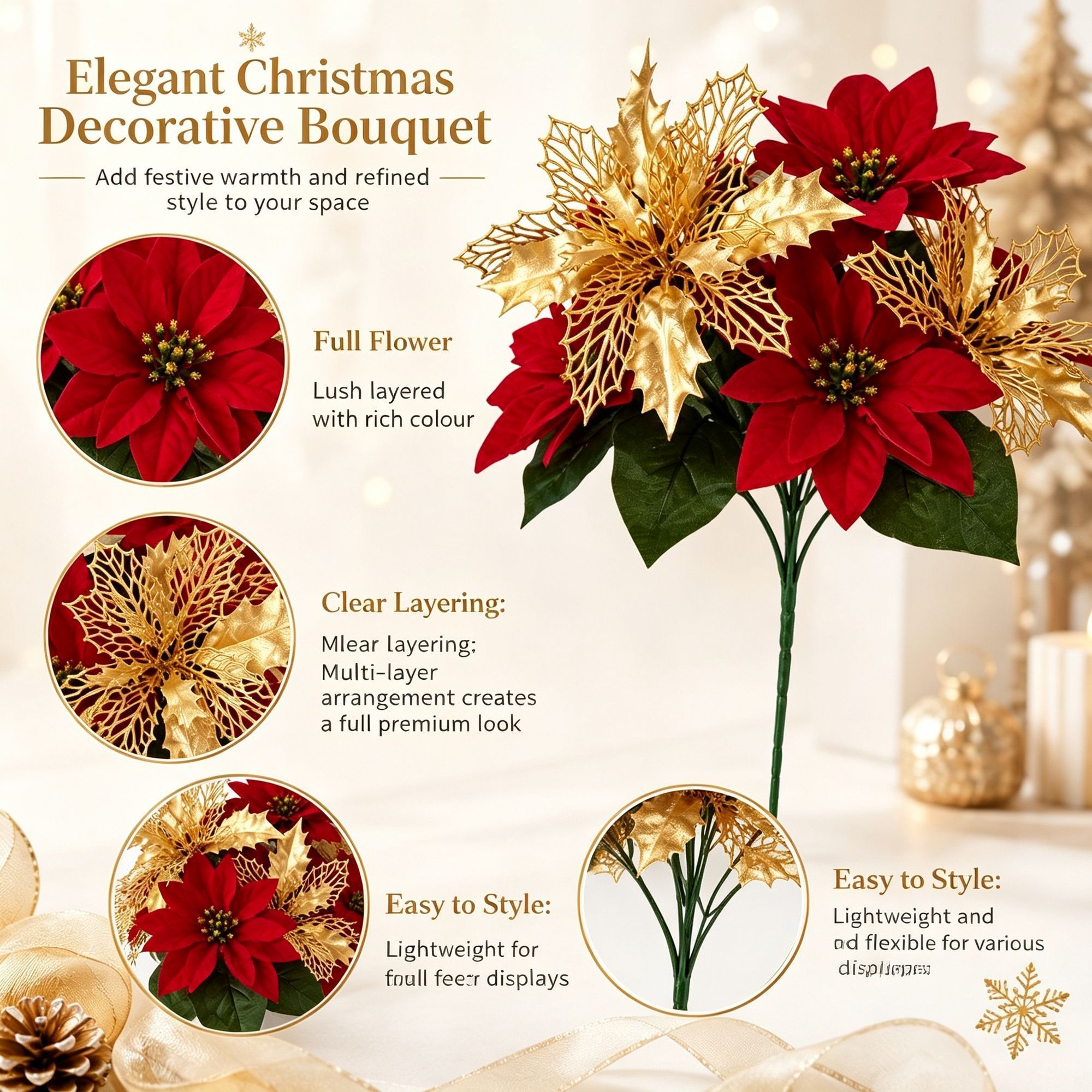 Christmas Artificial Flower Bouquet DIY Floral Bundle Home Decoration SD05 2 view 4