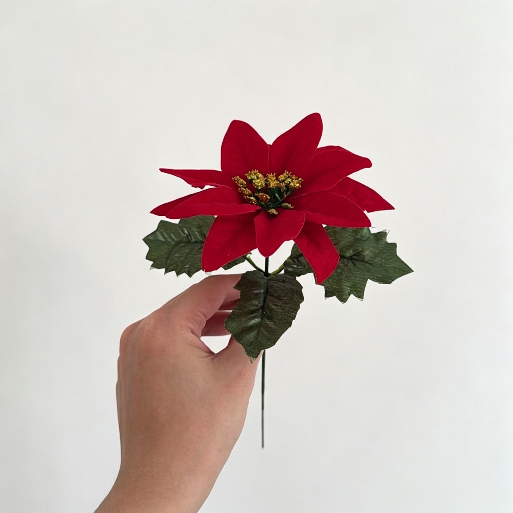 Christmas Single Flower Stem with Triple Leaves Artificial Floral Arrangement — image 1