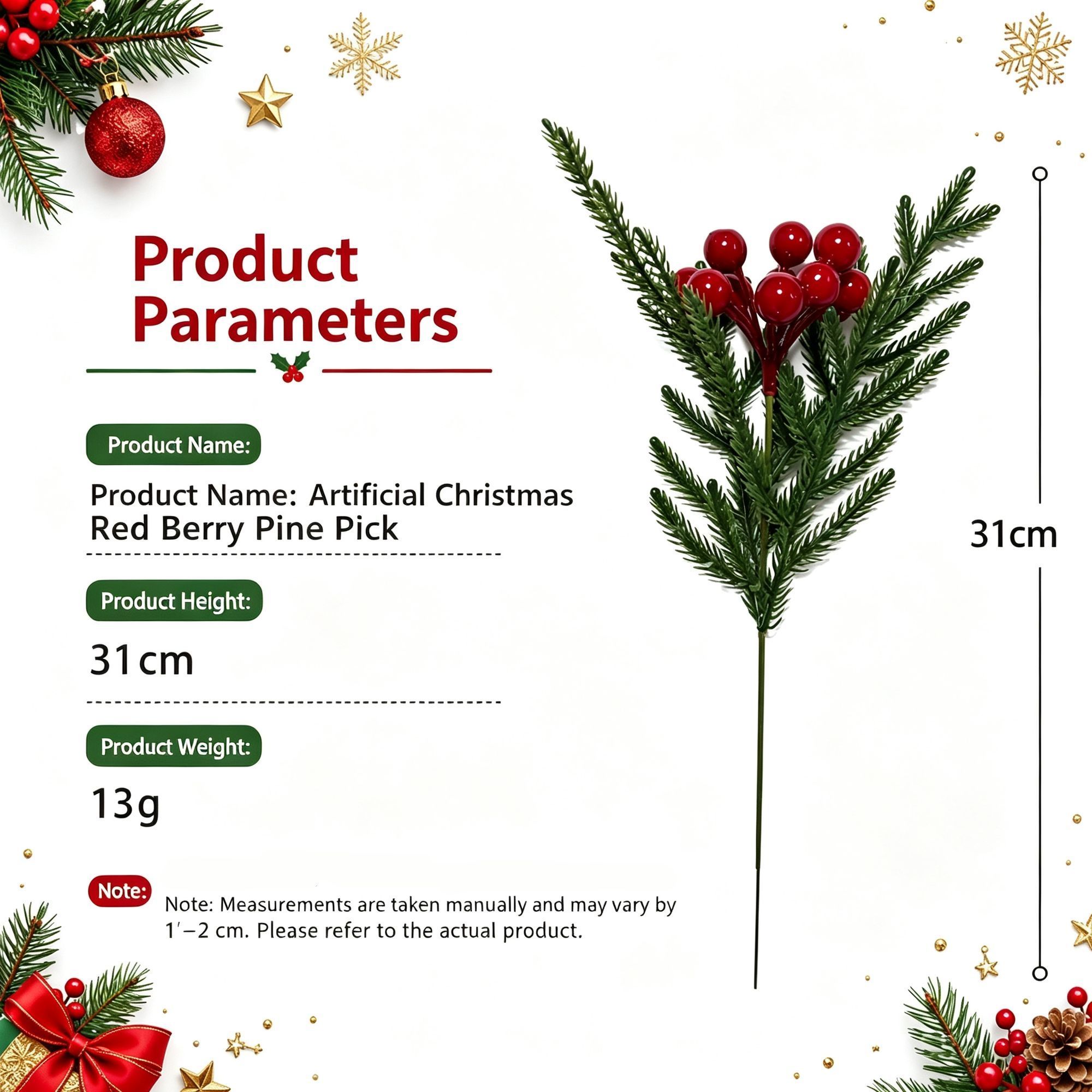 Christmas Pine Needle Spray Stem Artificial Floral Craft Supply SD60 2 Pcs — image 1