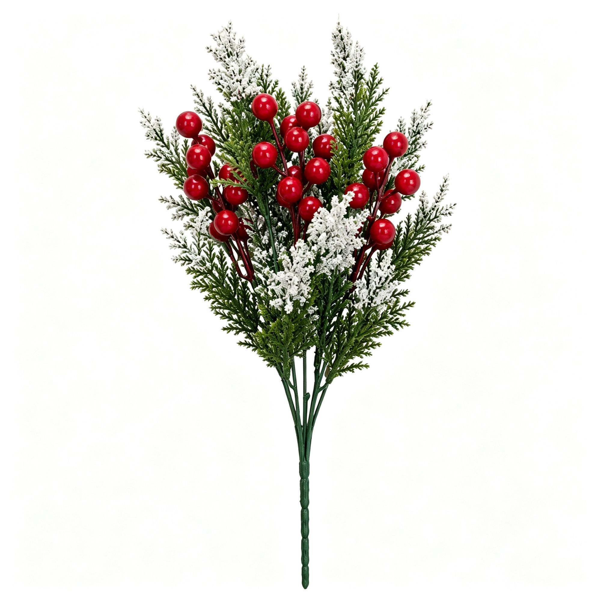 Christmas Floral Pick Artificial Poinsettia Stem Holiday Home Decor CG07 2 Pcs — image 1