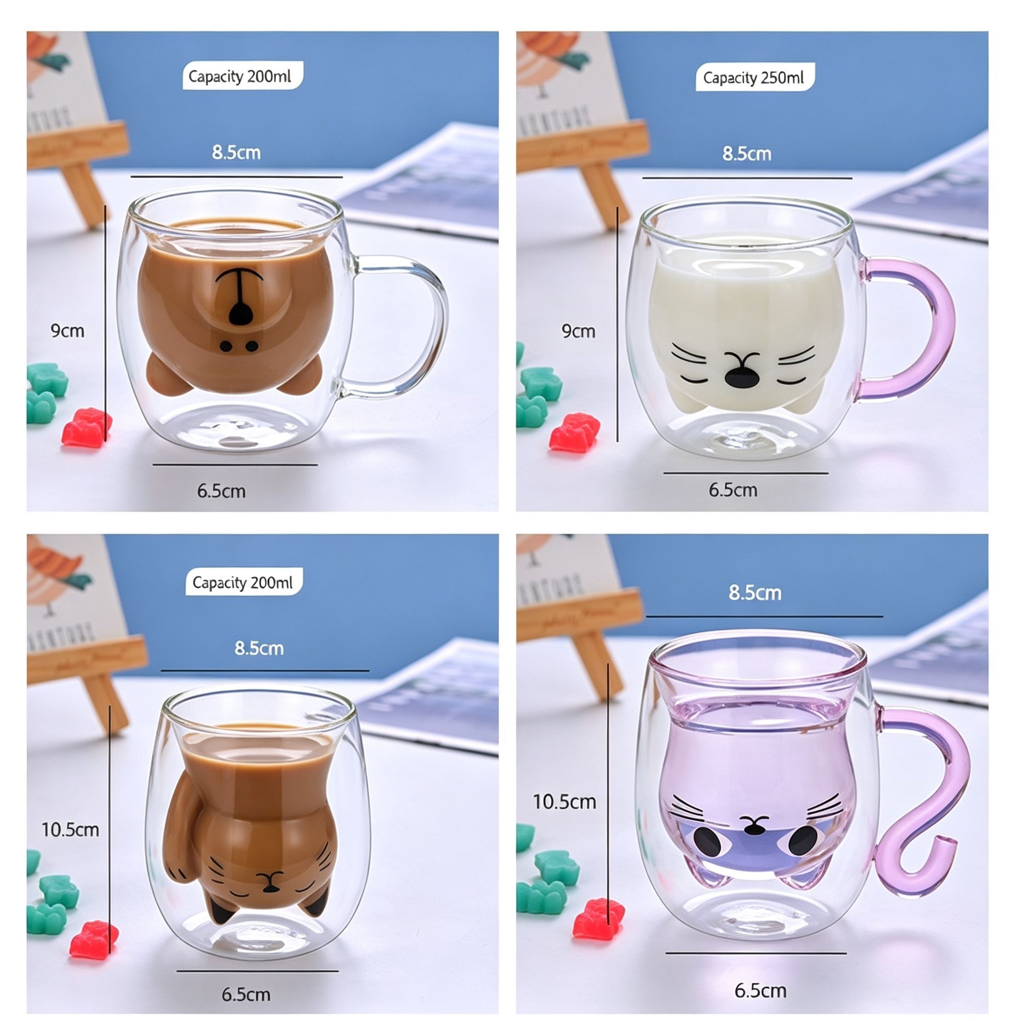 Clear Cartoon Bear Double Wall Glass Mug High Borosilicate with Handle view 5