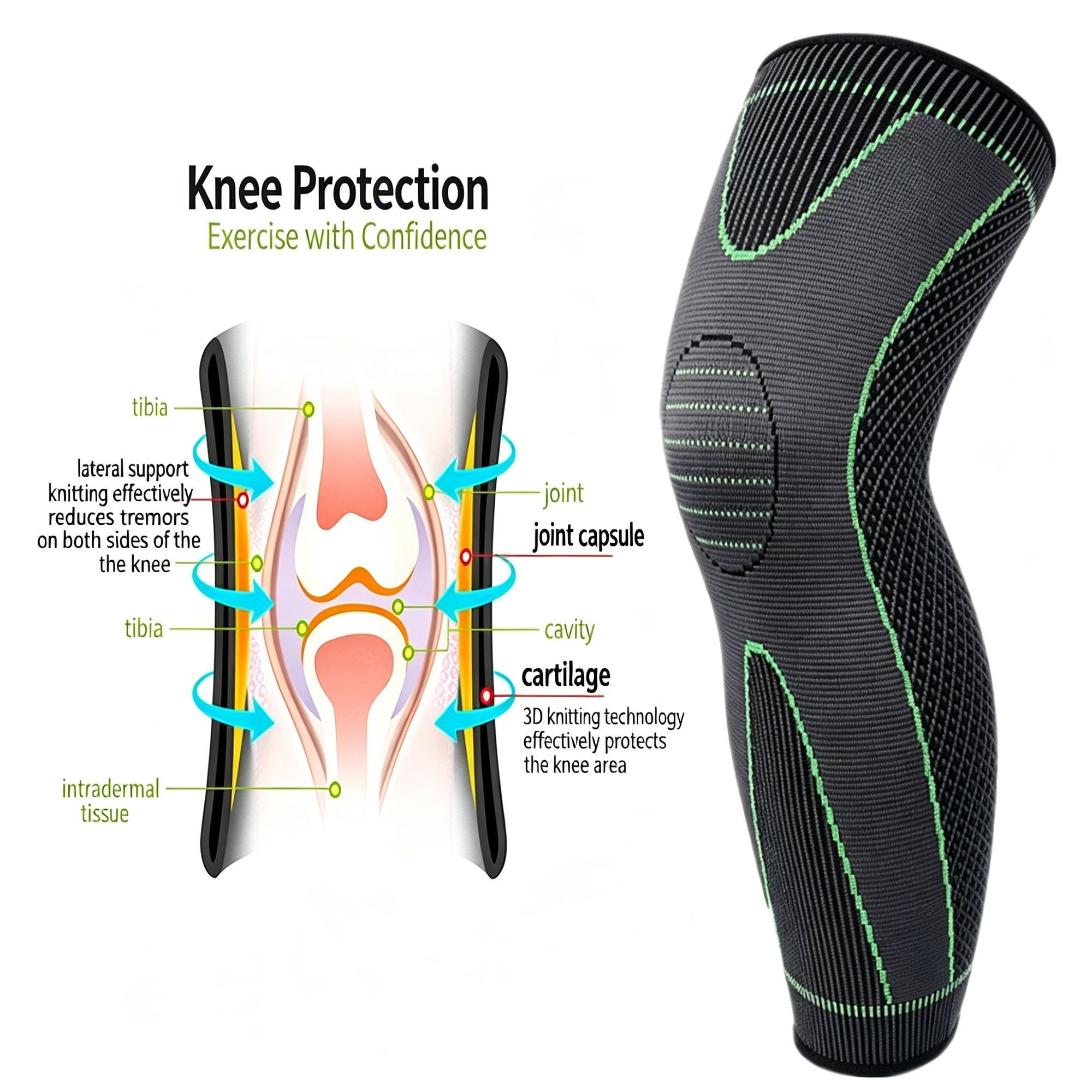 3D Extended Knit Knee Brace Anti-Slip Breathable Compression Knee Support for view 4