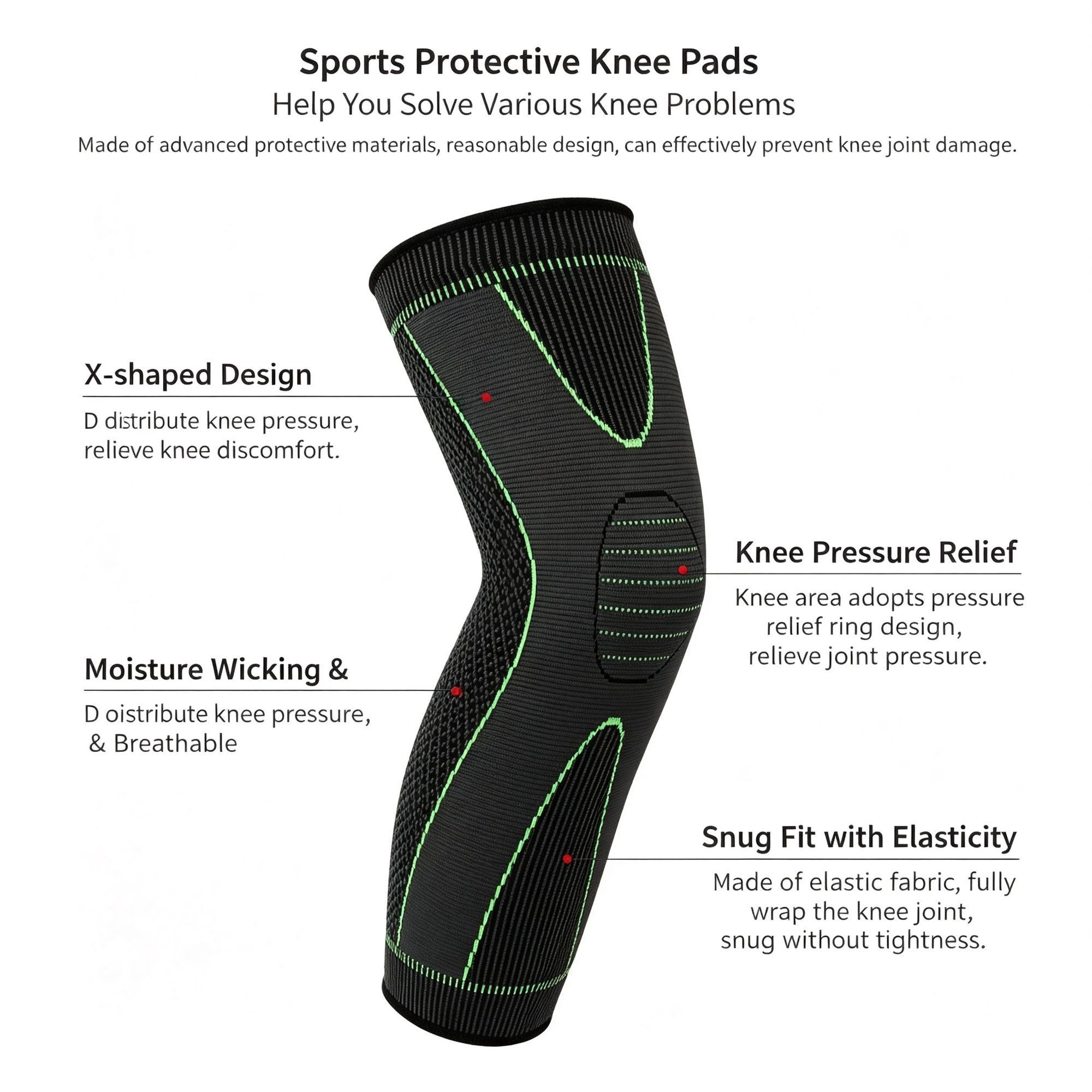 3D Long Knit Knee Pad Anti-Slip Breathable Compression Support for Basketball view 2