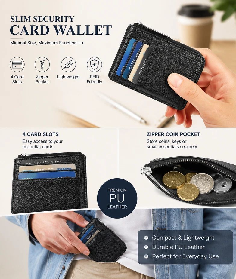 Brown Vertical Casual Card Wallet Lychee Texture Zipper Closure Multi Pocket view 2