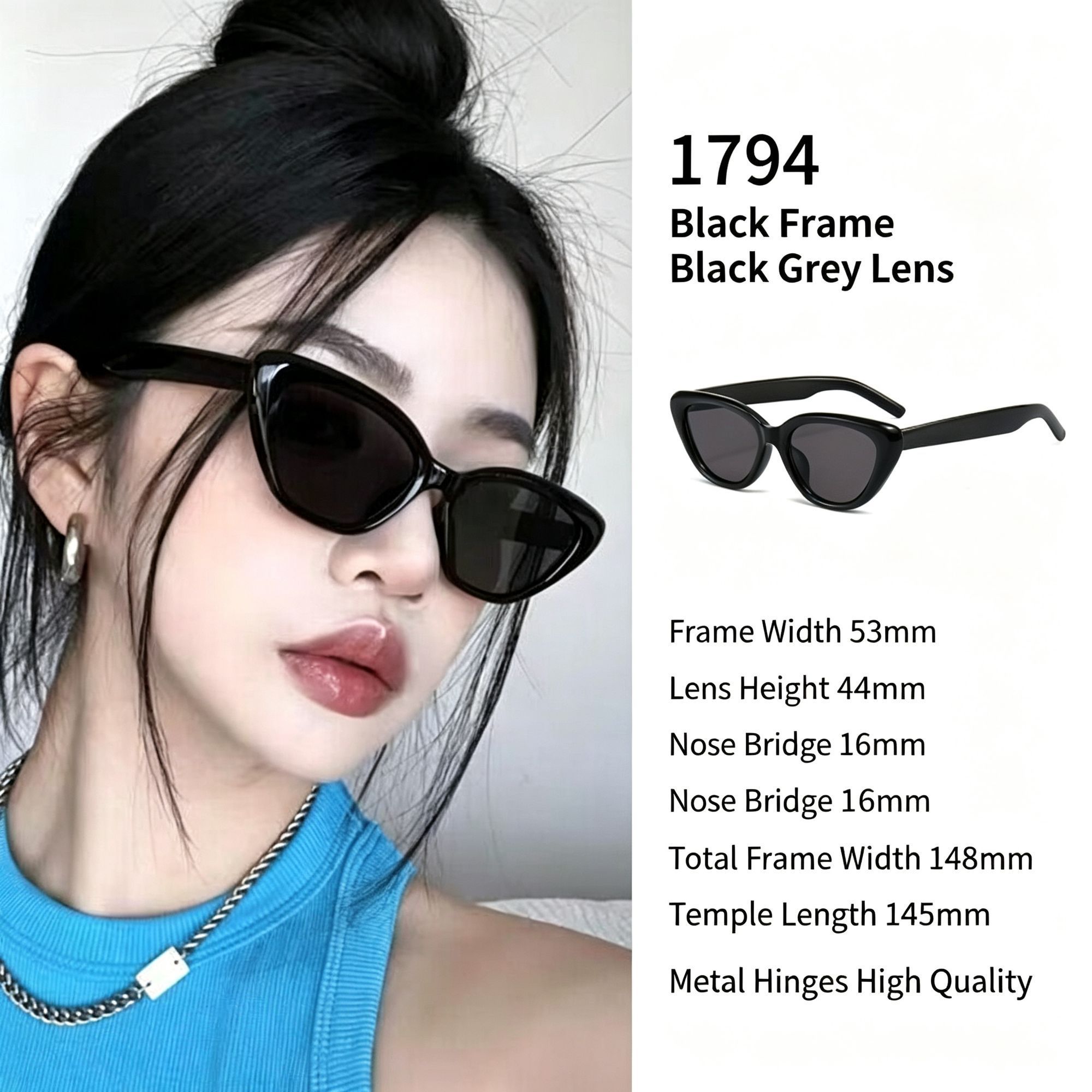 Edgy All-Black Cat Eye Sunglasses UV400 Blocking