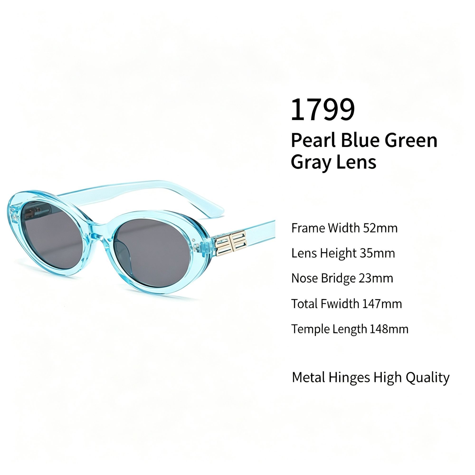 Luxe Pearlescent Blue Green Grey Lens Cat Eye Sunglasses UV400