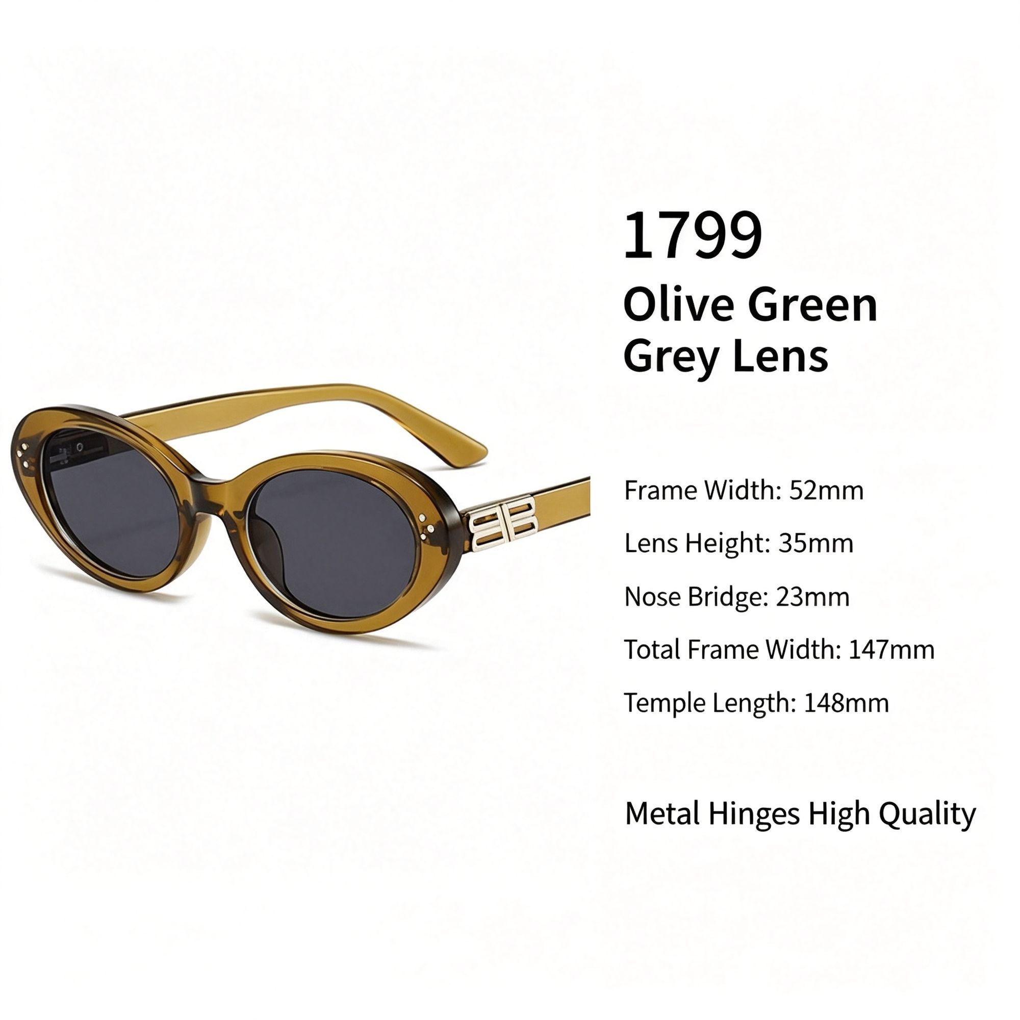 Earthy Olive Green Grey Lens Cat Eye Sunglasses UV400 Blocking