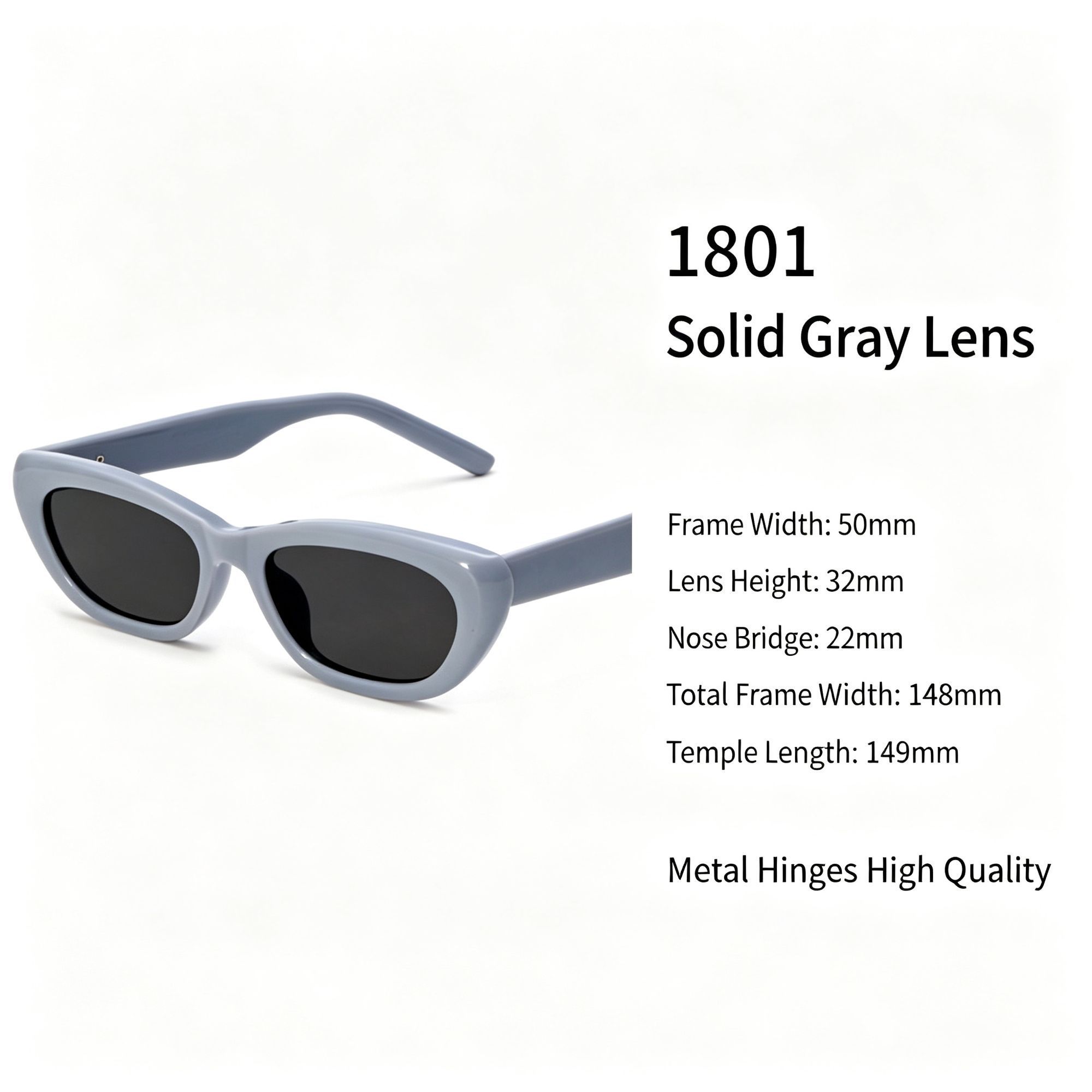 Minimalist Solid Grey Frame Grey Lens Cat Eye Sunglasses UV400 Protection