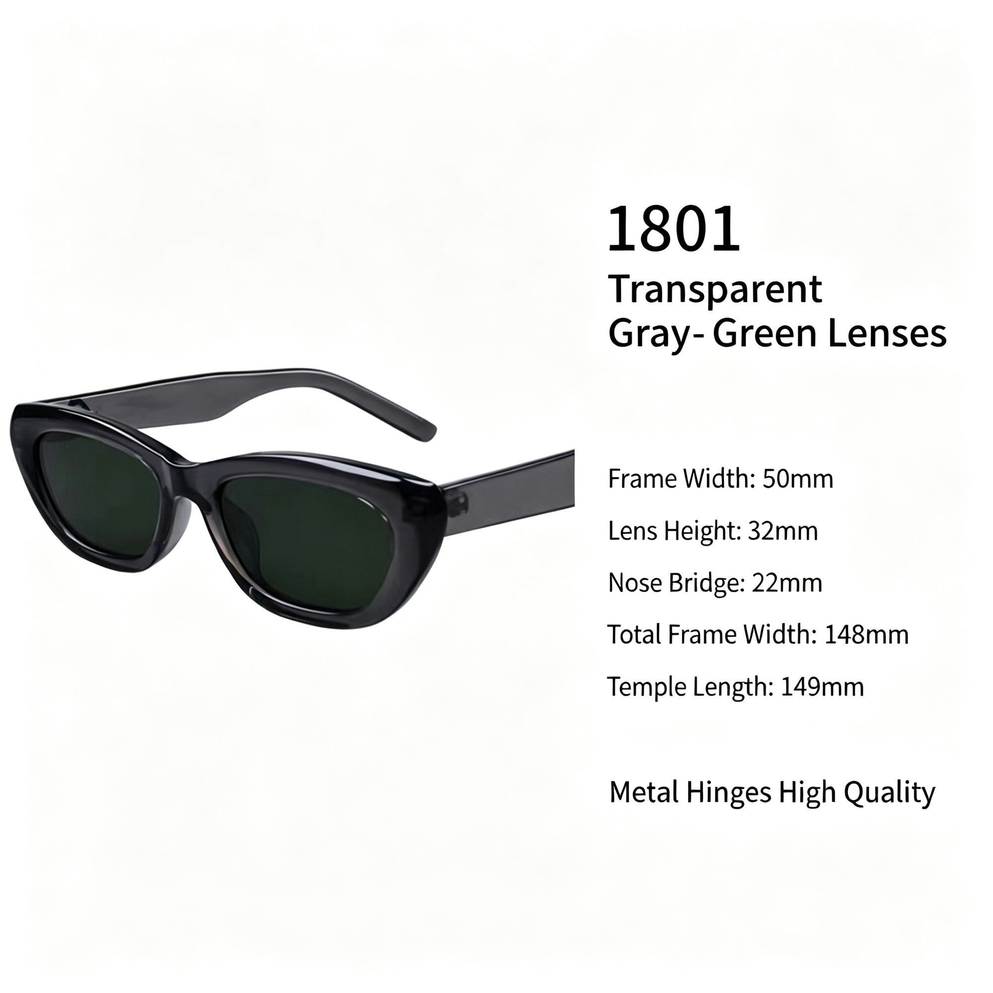 Sheer Clear Grey Green Lens Cat Eye Sunglasses UV400