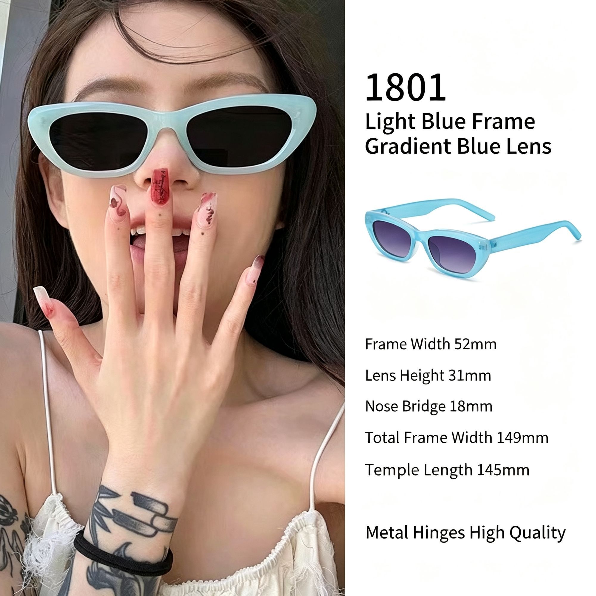 Cool Ombre Blue Frame Gradient Blue Lens Cat Eye Sunglasses UV400