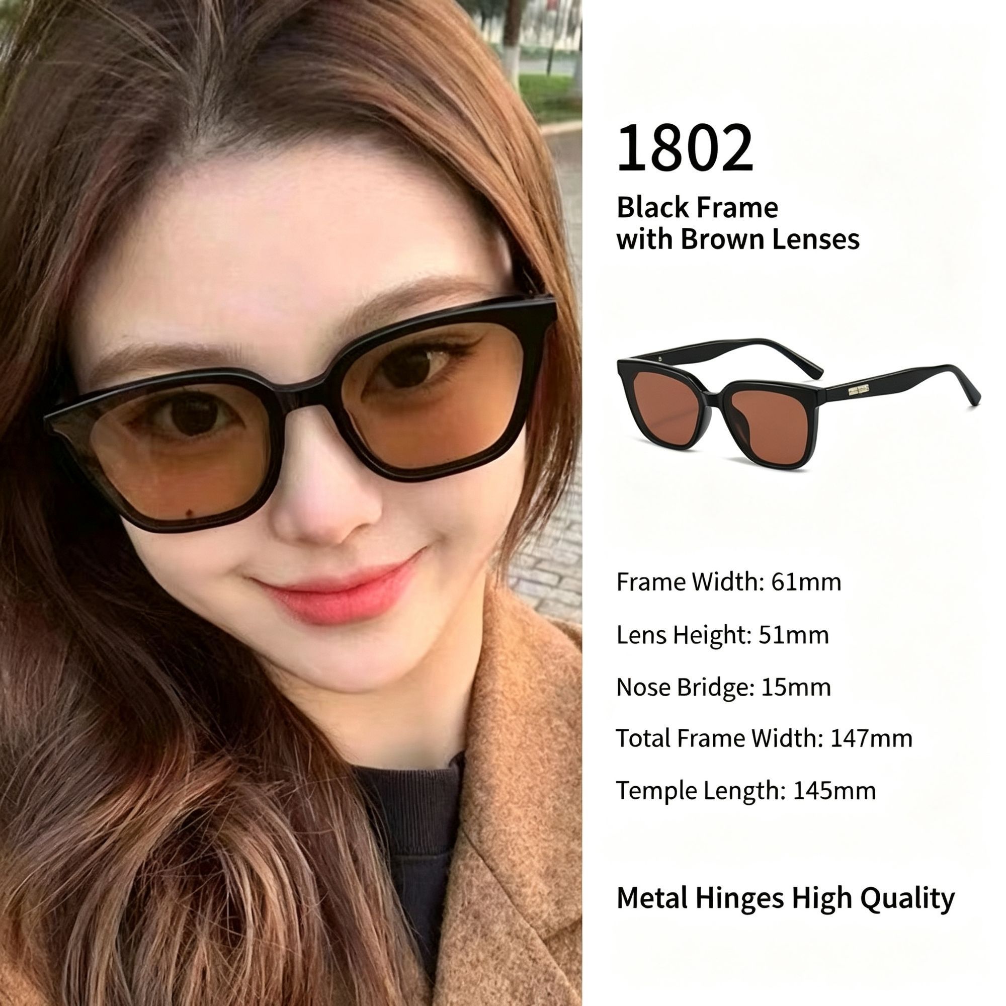Retro Black Frame Brown Lens Cat Eye Sunglasses UV400 Blocking