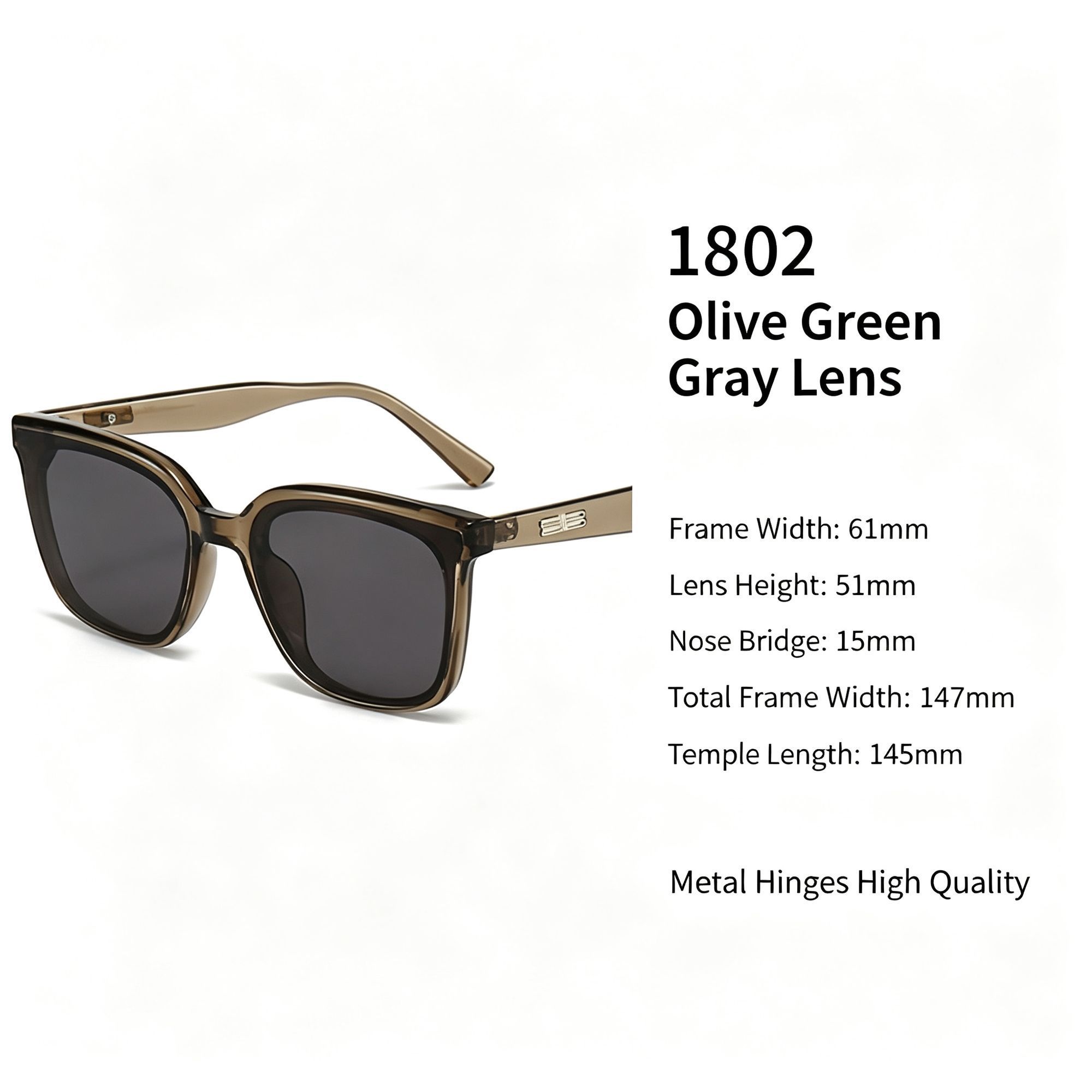 Vintage Olive Green Frame Grey Lens Cat Eye Sunglasses UV400