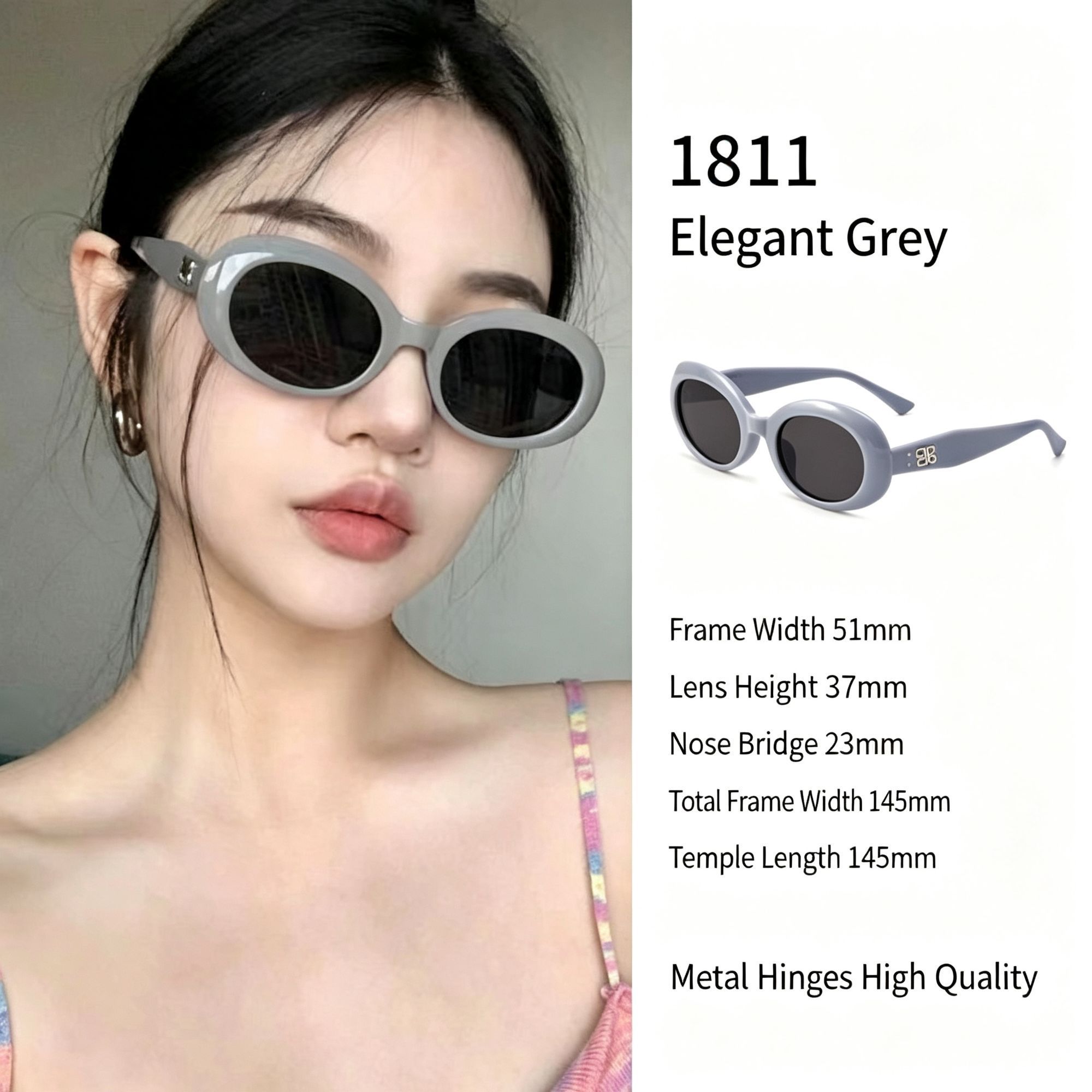Refined Tempered Grey Cat Eye Sunglasses UV400