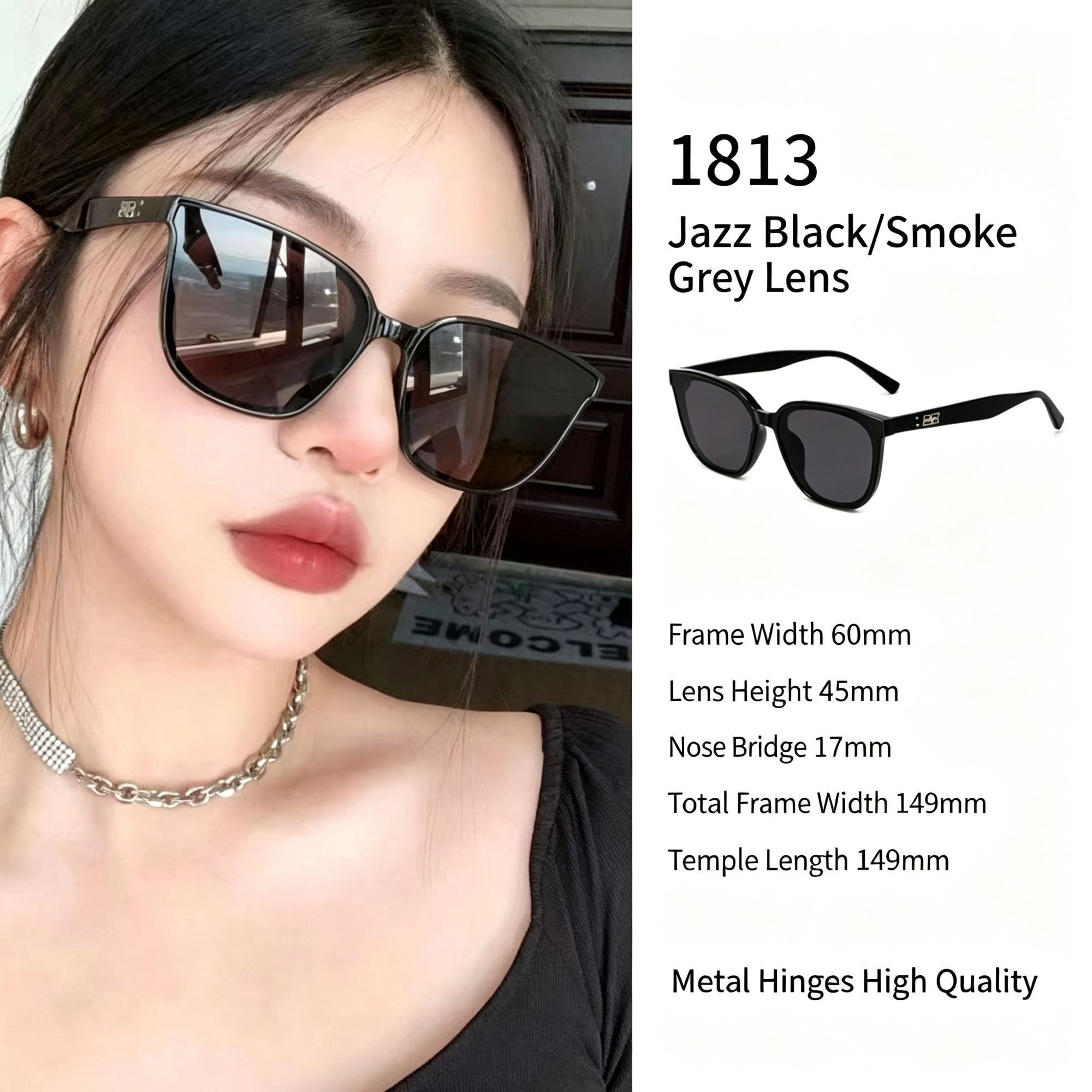 Bold Jazz Black Frame Dark Grey Lens Cat Eye Sunglasses UV400