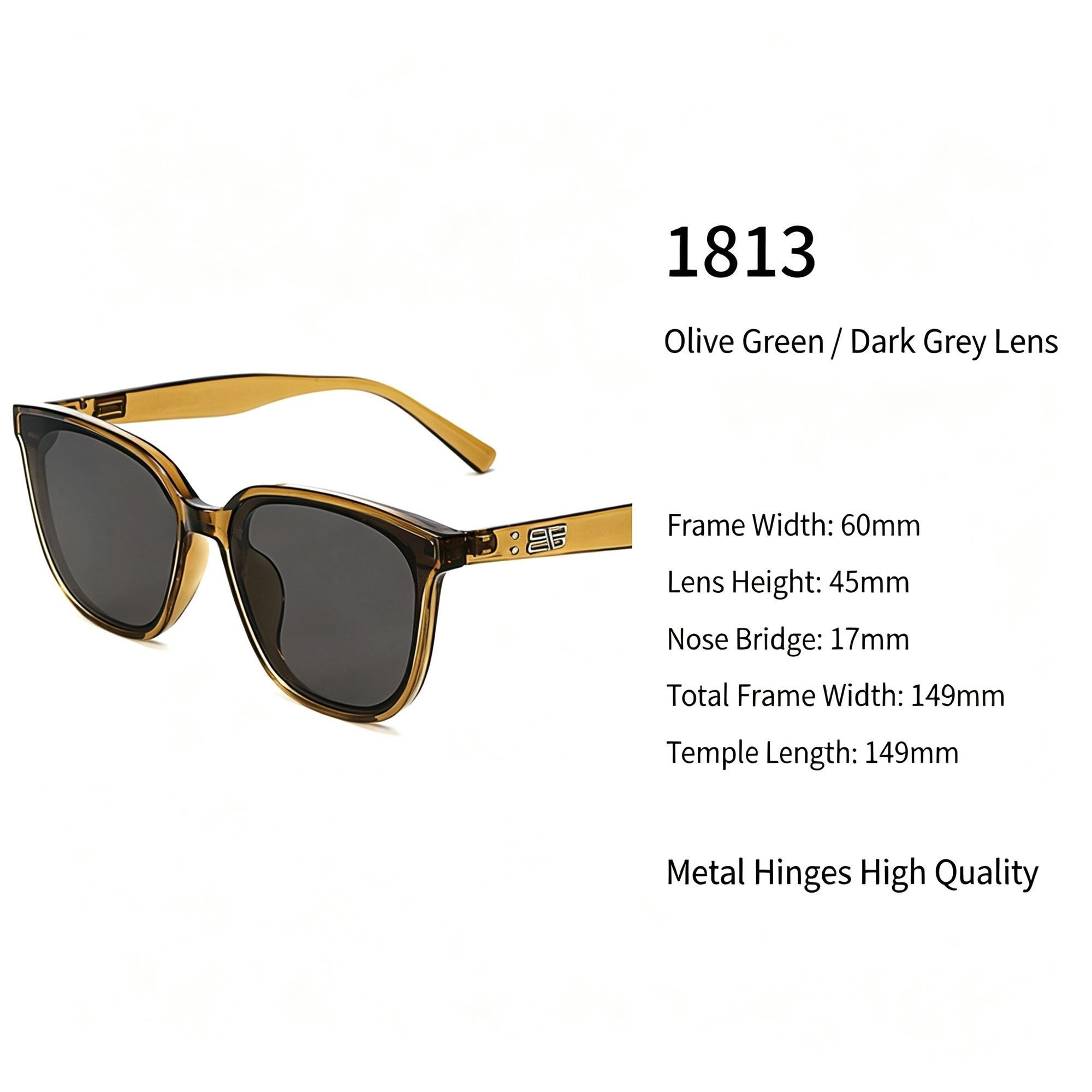 Earthy Olive Green Frame Dark Grey Lens Cat Eye Sunglasses UV400 Blocking