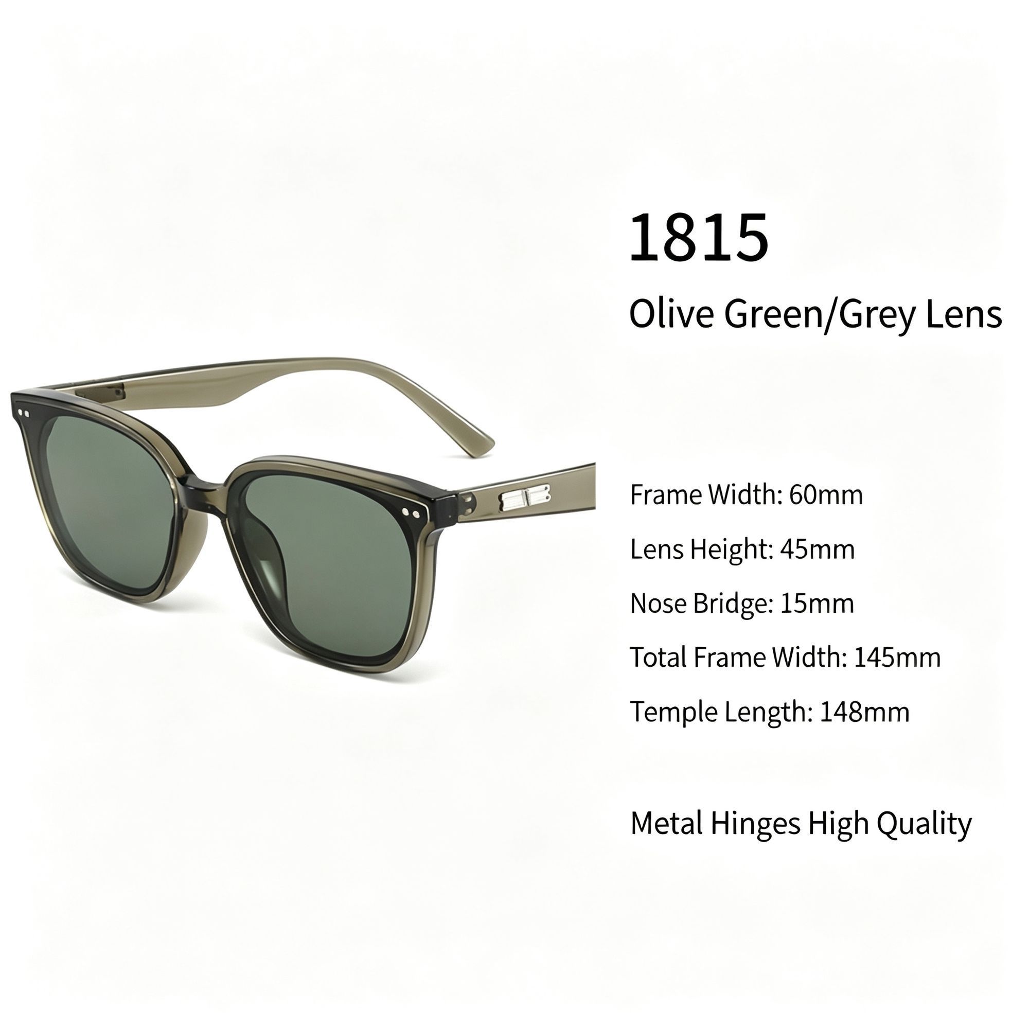 Soft Vintage Olive Green Frame Grey Lens Cat Eye Sunglasses UV400 Protection