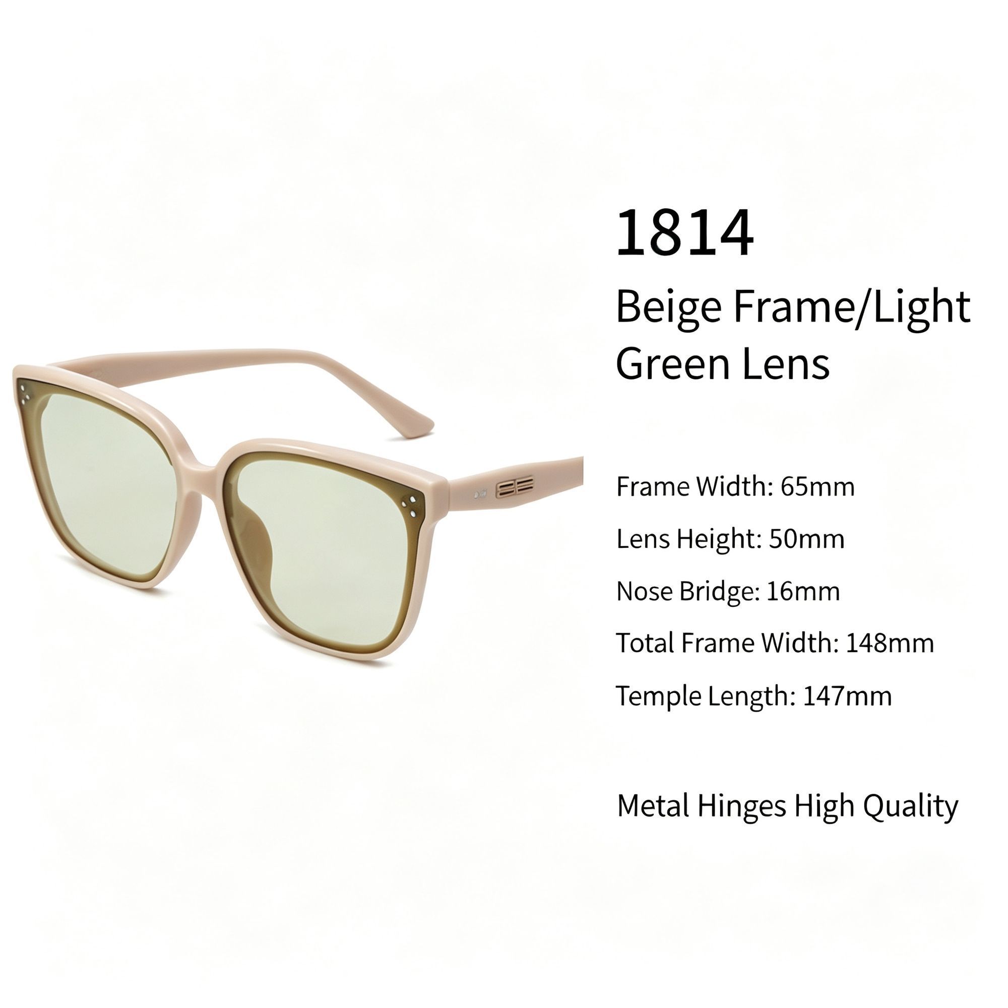 Creamy Off-White Frame Light Green Lens Cat Eye Sunglasses UV400 Blocking