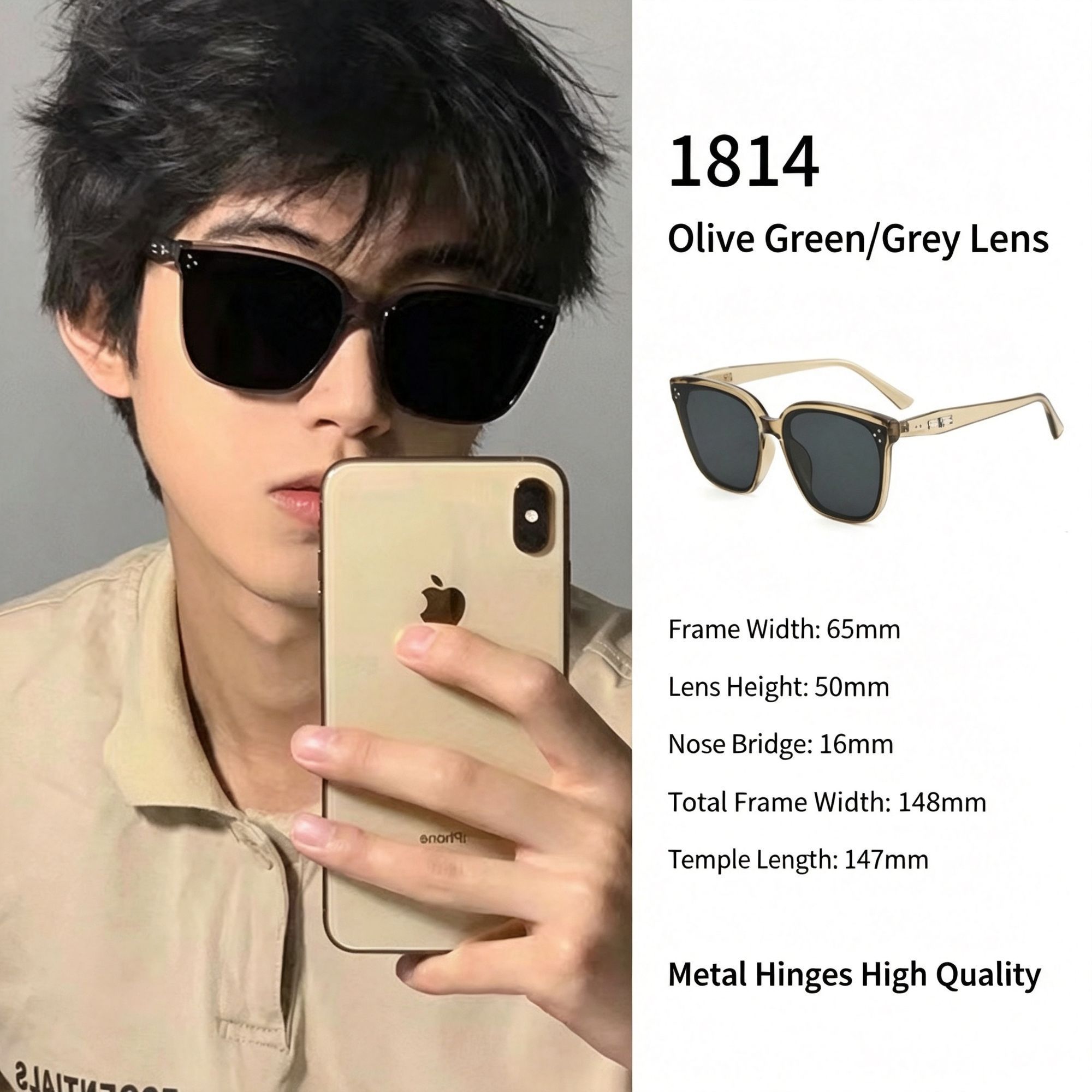 Fresh Olive Green Frame Grey Lens Cat Eye Sunglasses UV400