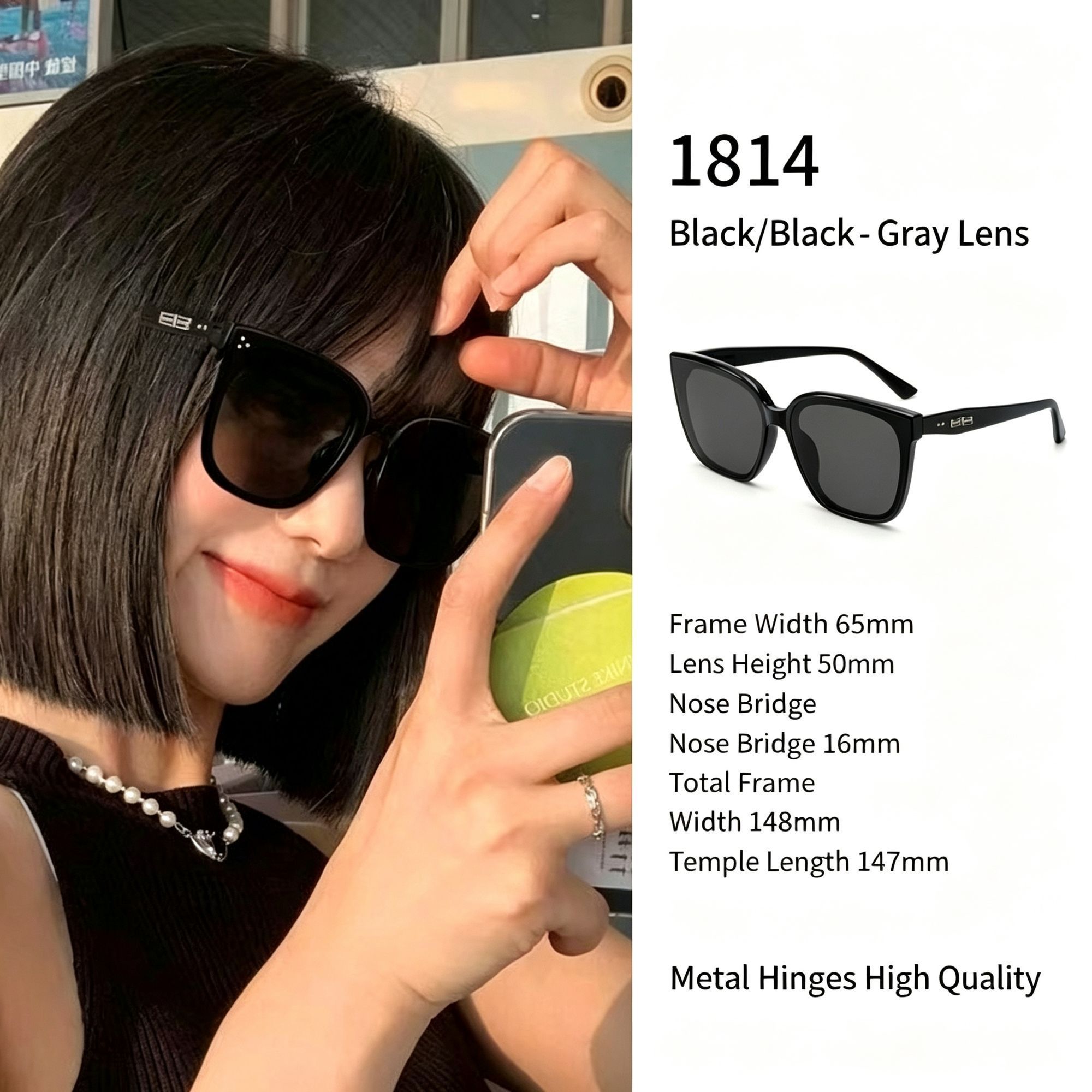 Edgy All-Black Frame Dark Grey Lens Cat Eye Sunglasses UV400 Blocking