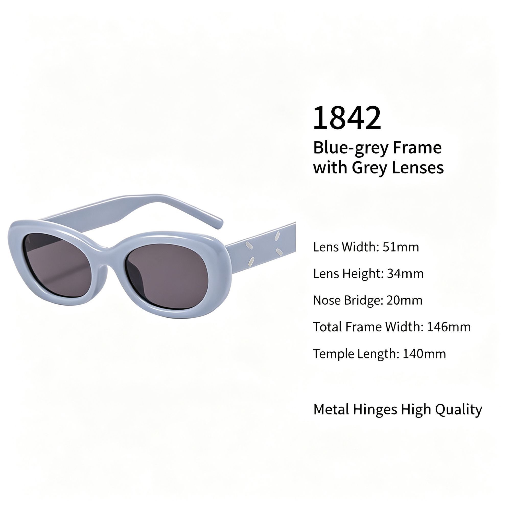 Muted Blue-Grey Frame Grey Lens Cat Eye Sunglasses UV400 Blocking
