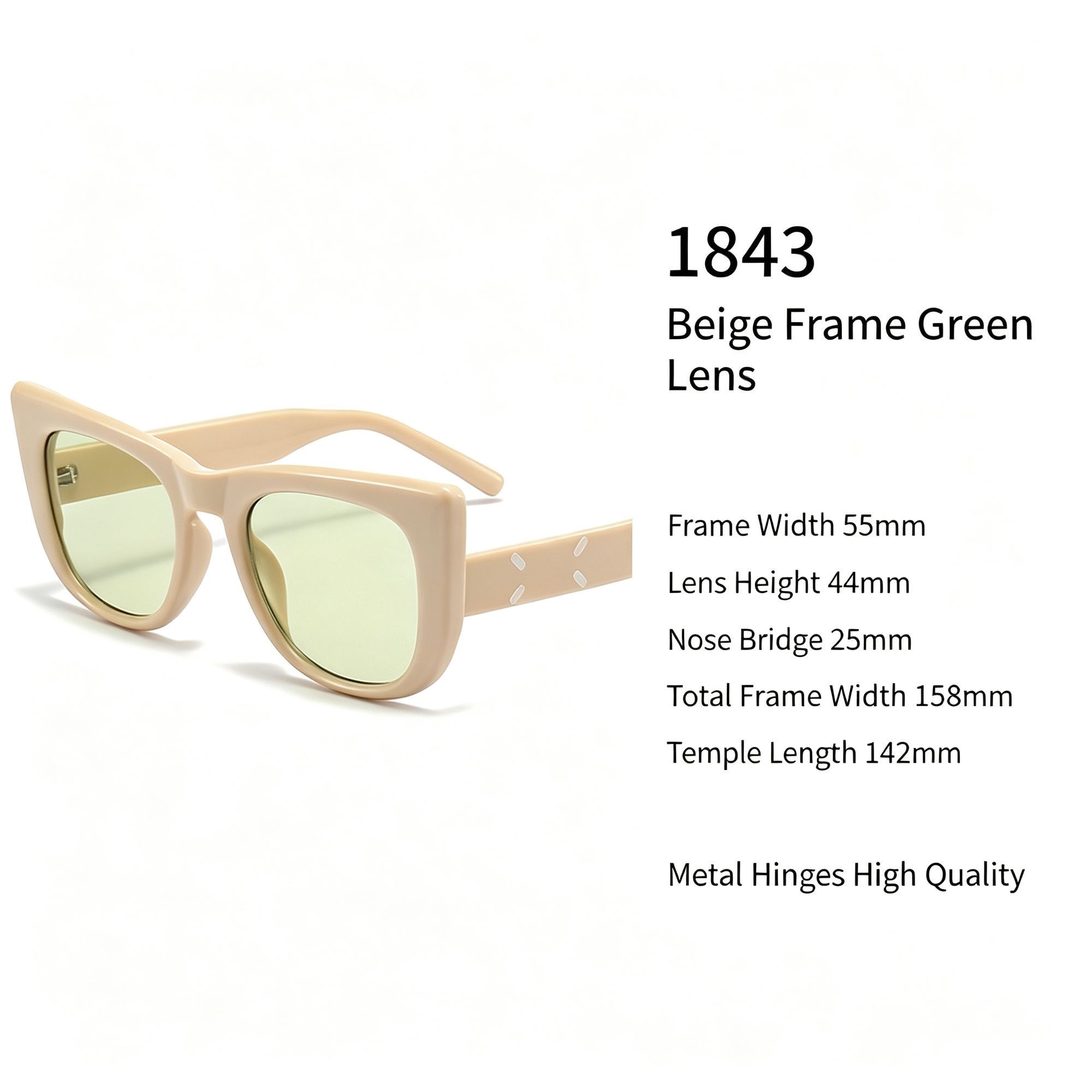 Warm Beige Frame Green Lens Cat Eye Sunglasses UV400 Protection