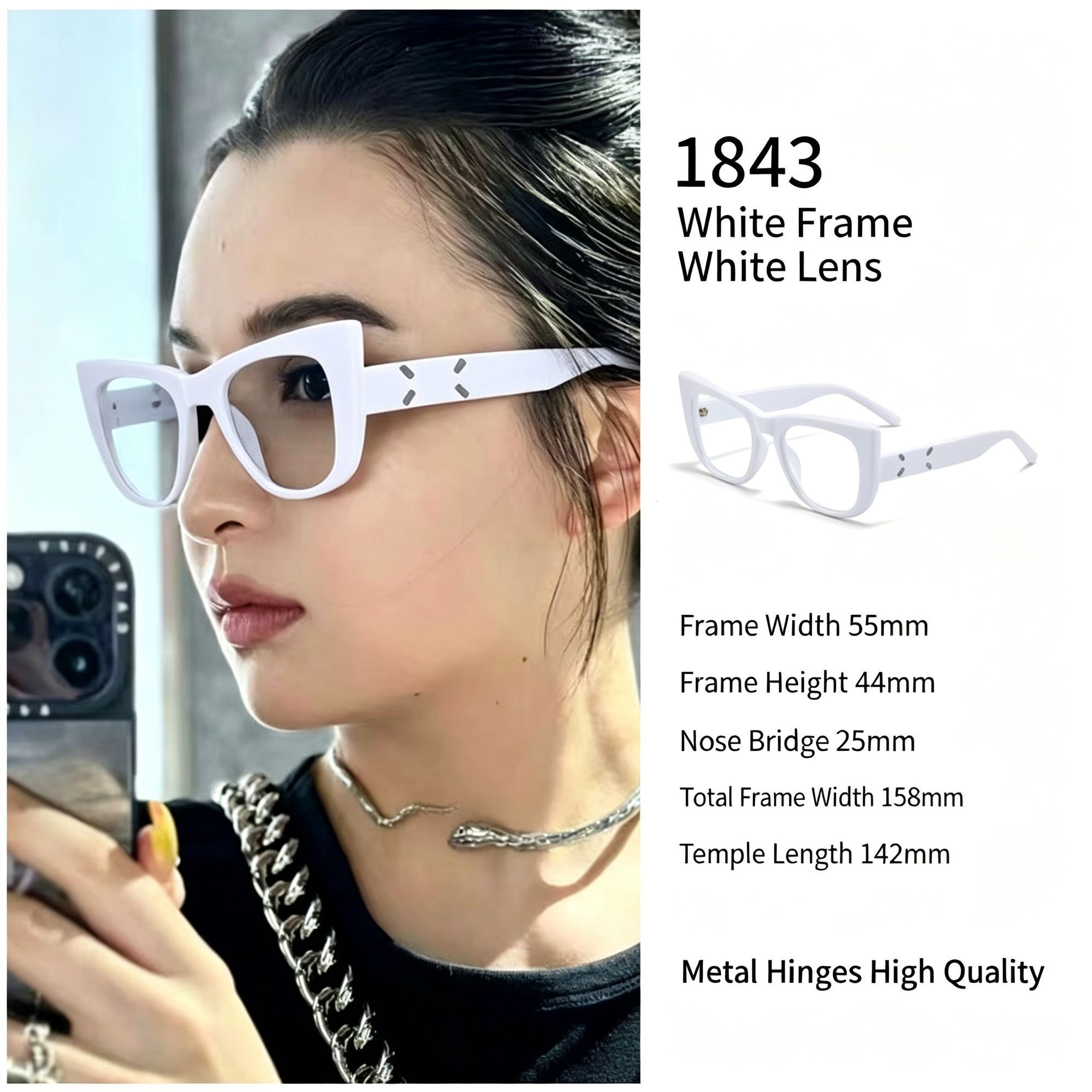 Minimalist White Frame White Lens Cat Eye Sunglasses UV400 Blocking