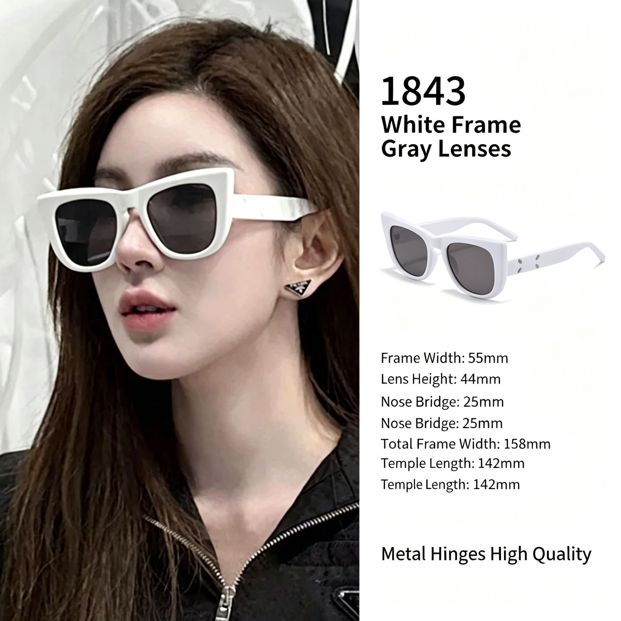 Fresh White Frame Grey Lens Cat Eye Sunglasses UV400