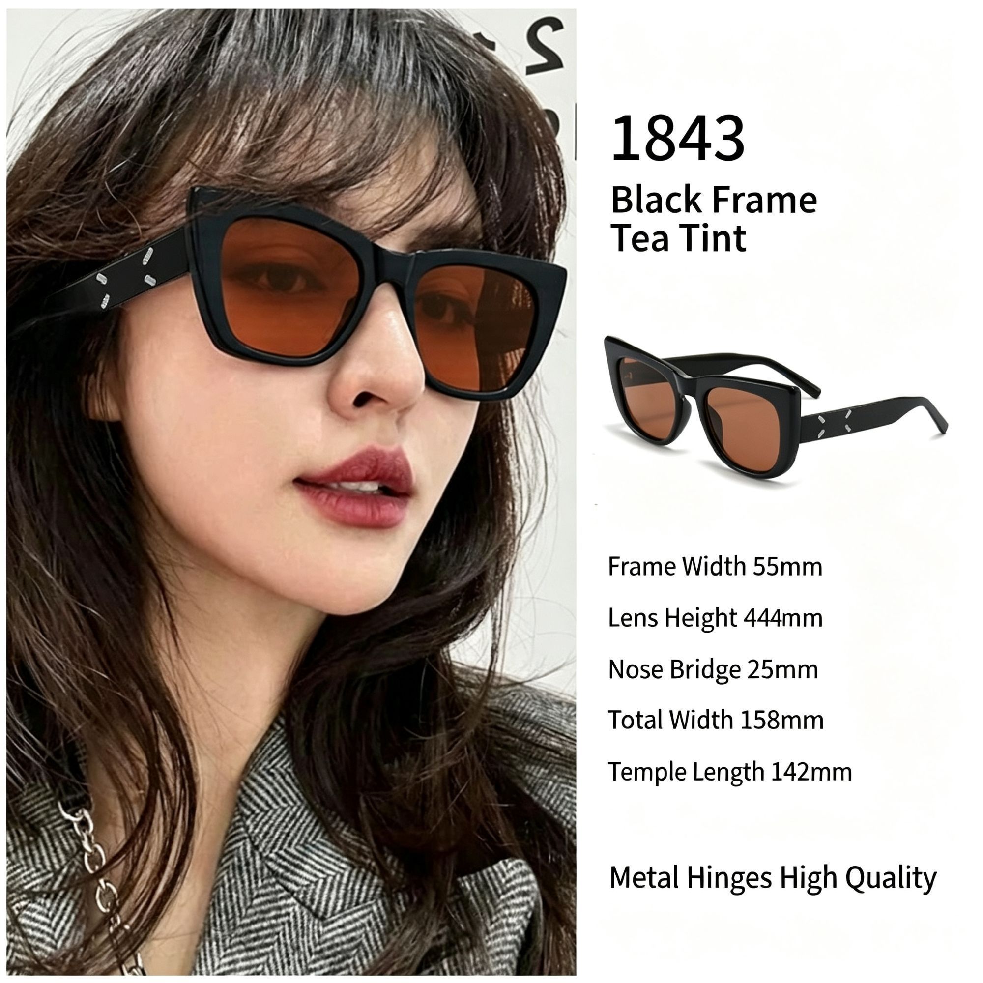 Classic Black Frame Brown Lens Cat Eye Sunglasses UV400 Protection