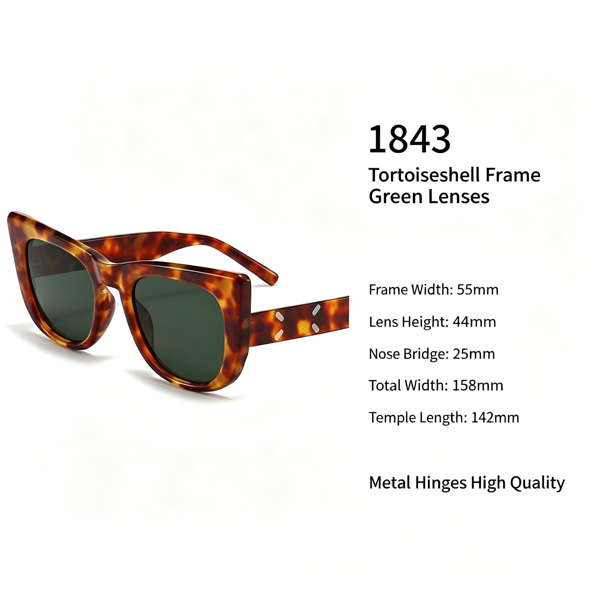 Unique Mottled Frame Green Lens Cat Eye Sunglasses UV400