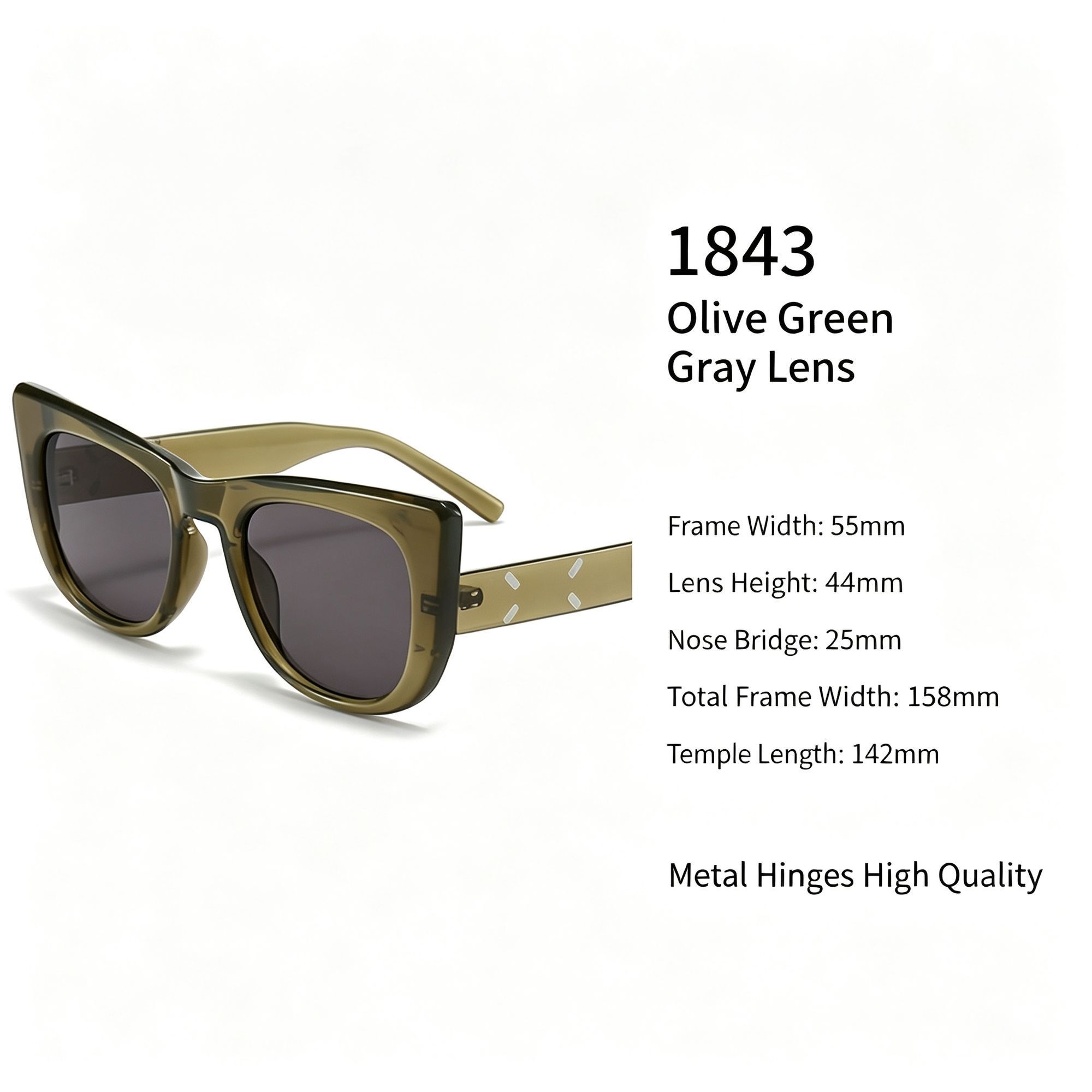 Casual Olive Green Grey Lens Cat Eye Sunglasses UV400