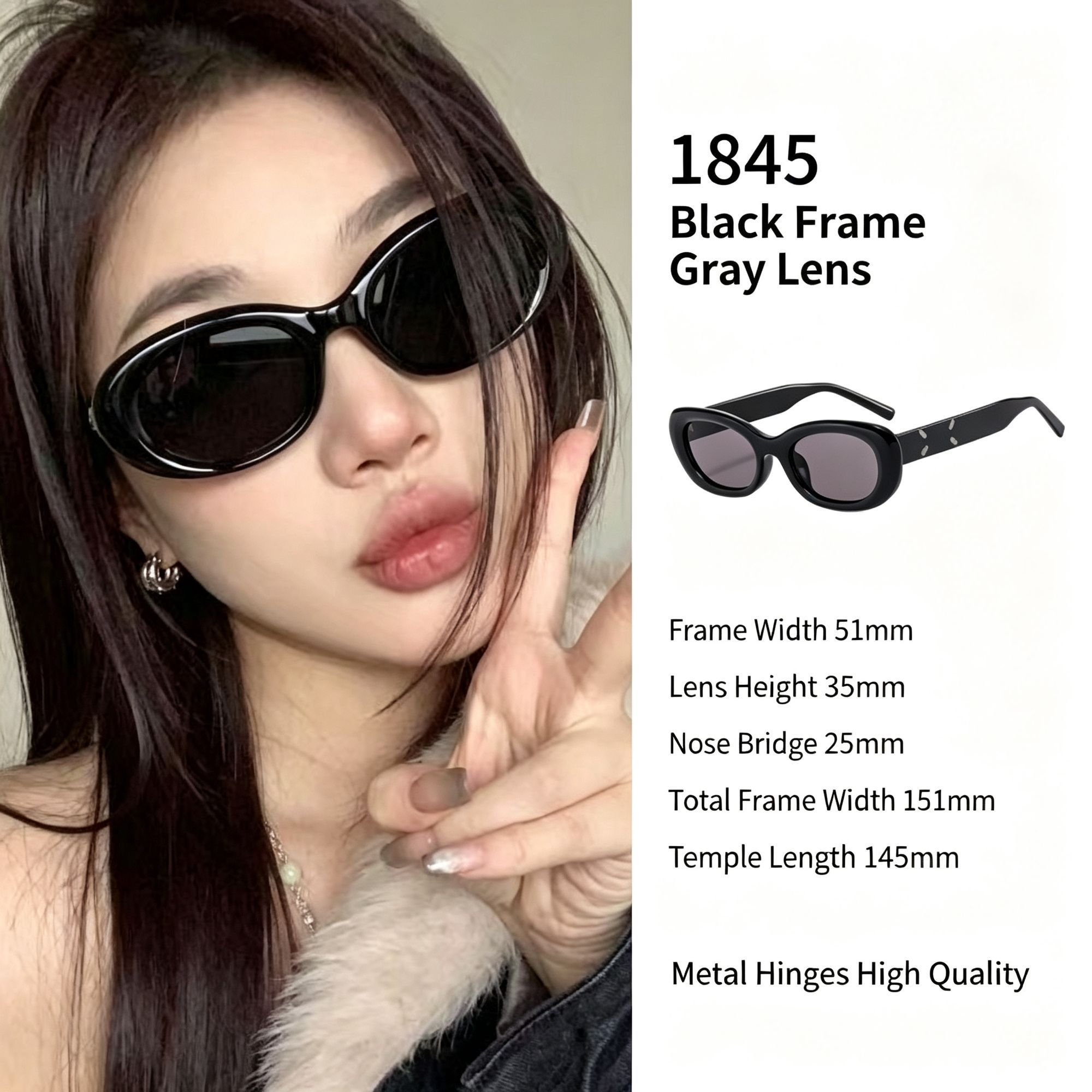 Timeless Black Frame Grey Lens Cat Eye Sunglasses UV400 Protection