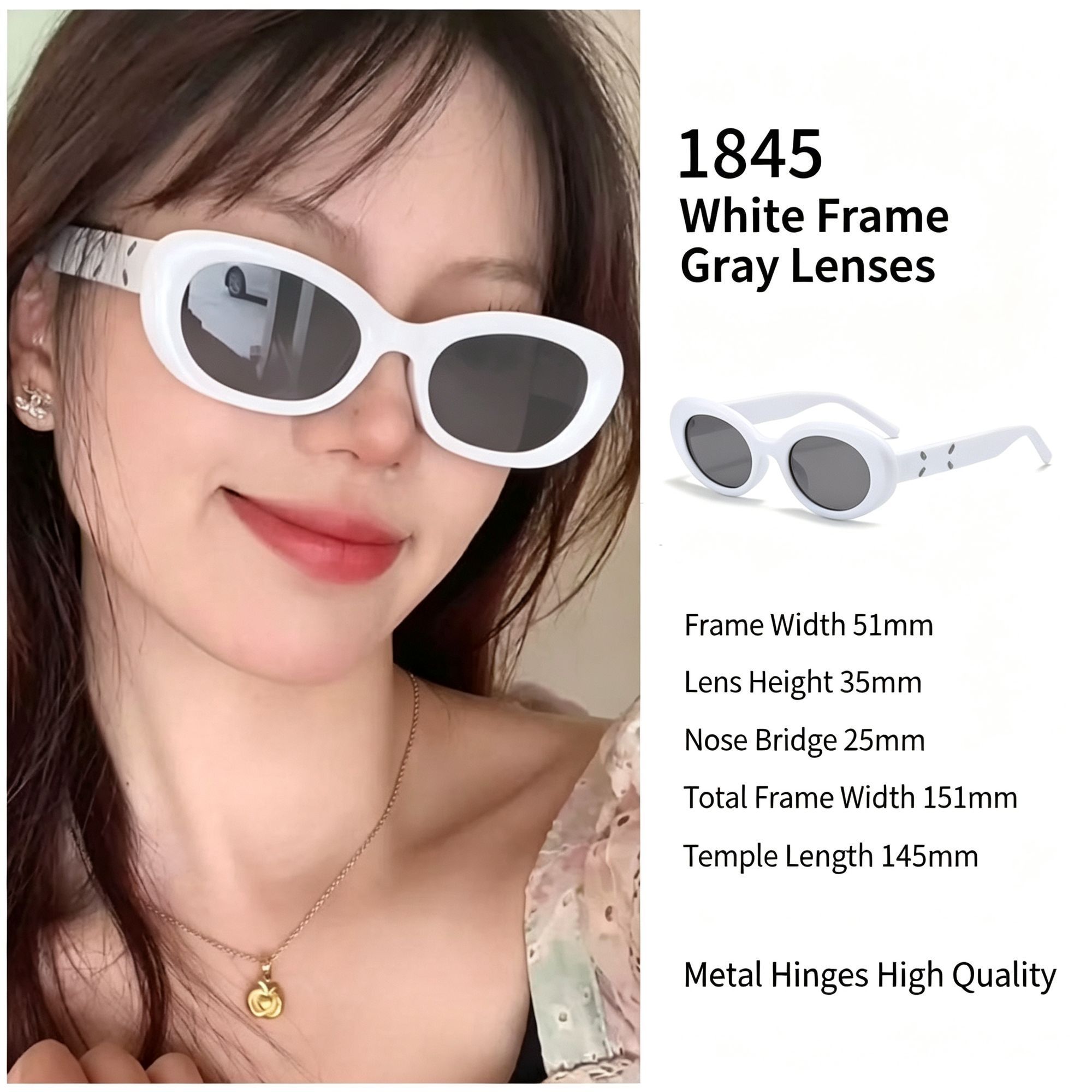 Bright White Frame Grey Lens Cat Eye Sunglasses UV400 Blocking
