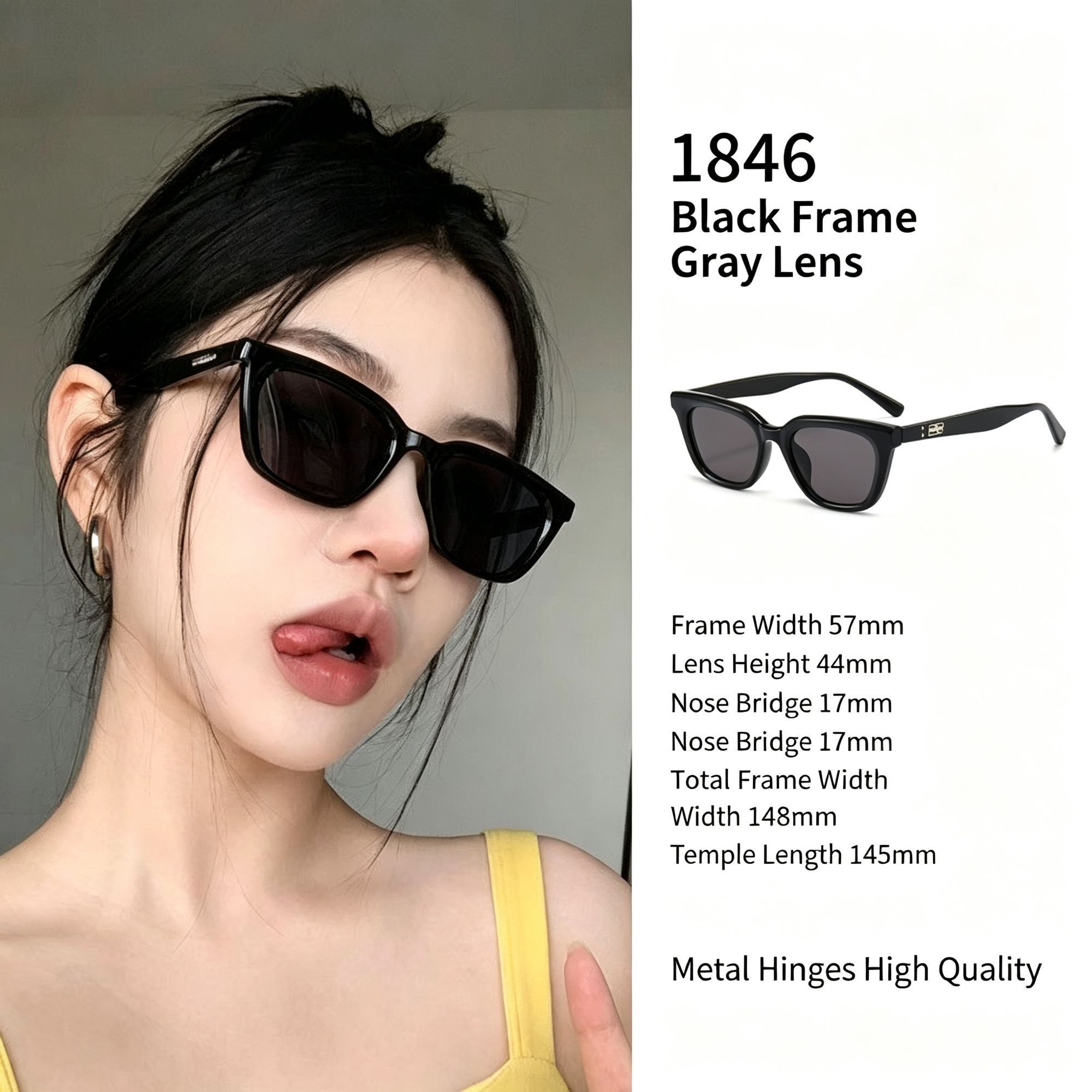 Timeless Classic Black Frame Grey Lens Cat Eye Sunglasses UV400