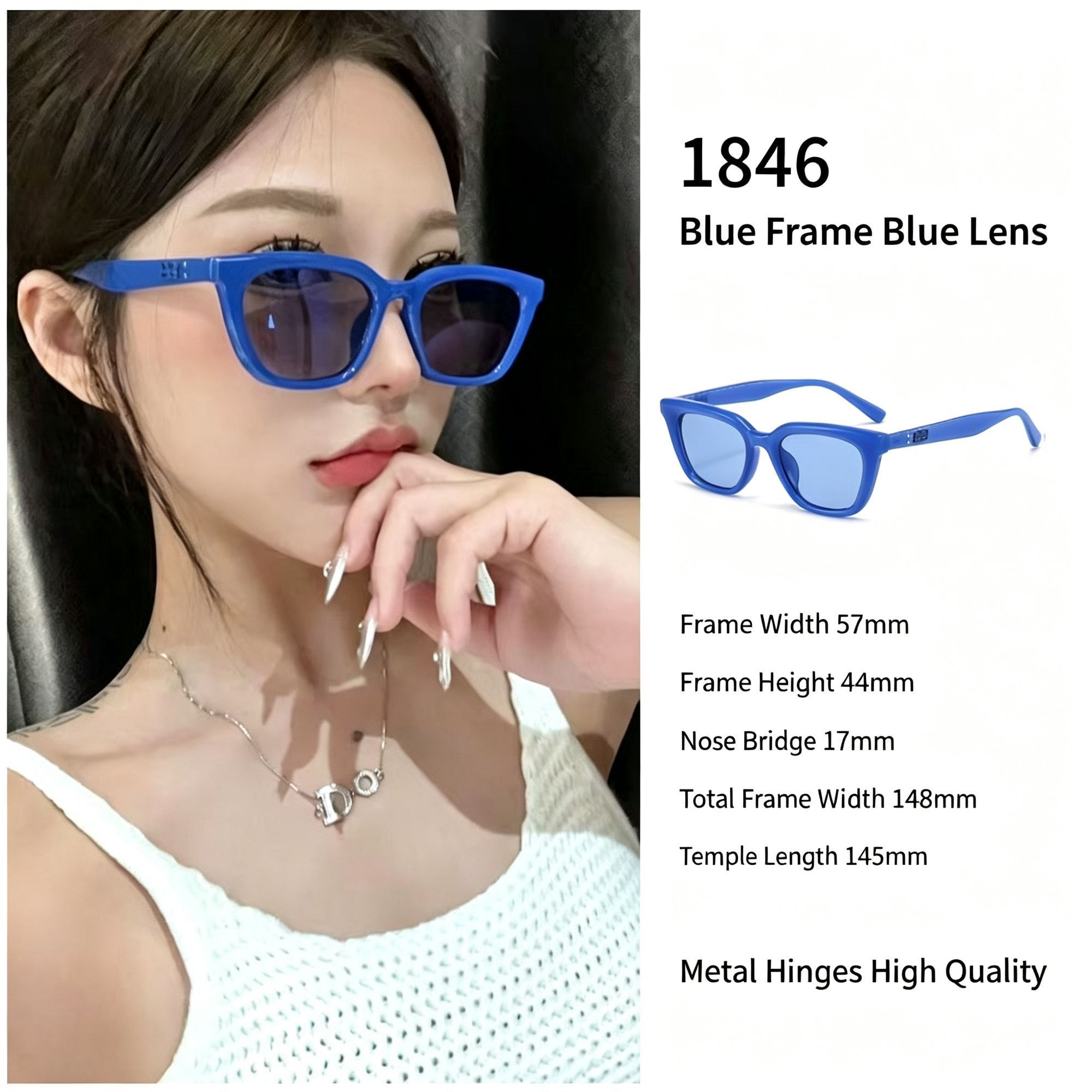 Cool Monochrome Blue Frame Blue Lens Cat Eye Sunglasses UV400 Protection