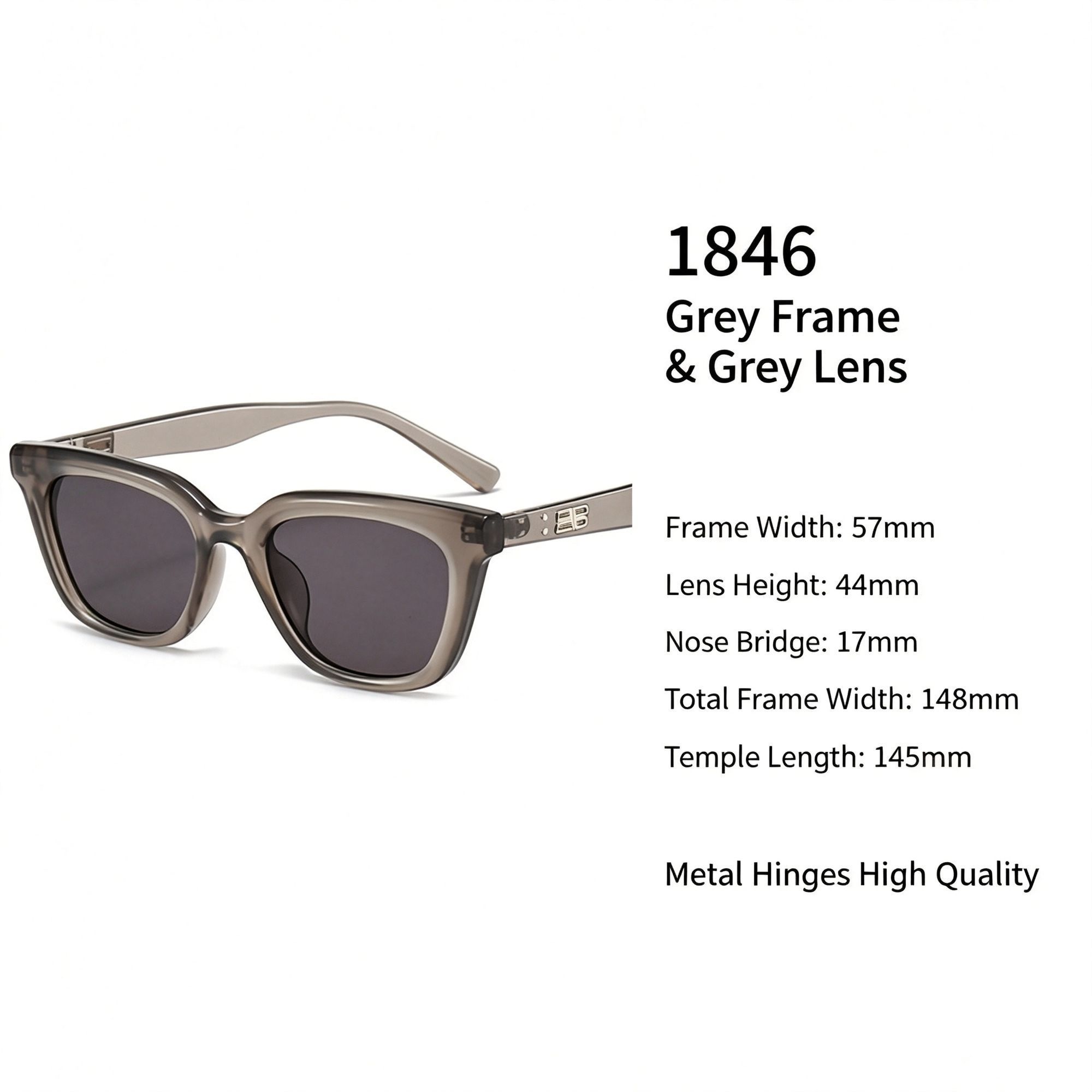 Minimalist Matte Grey Frame Grey Lens Cat Eye Sunglasses UV400