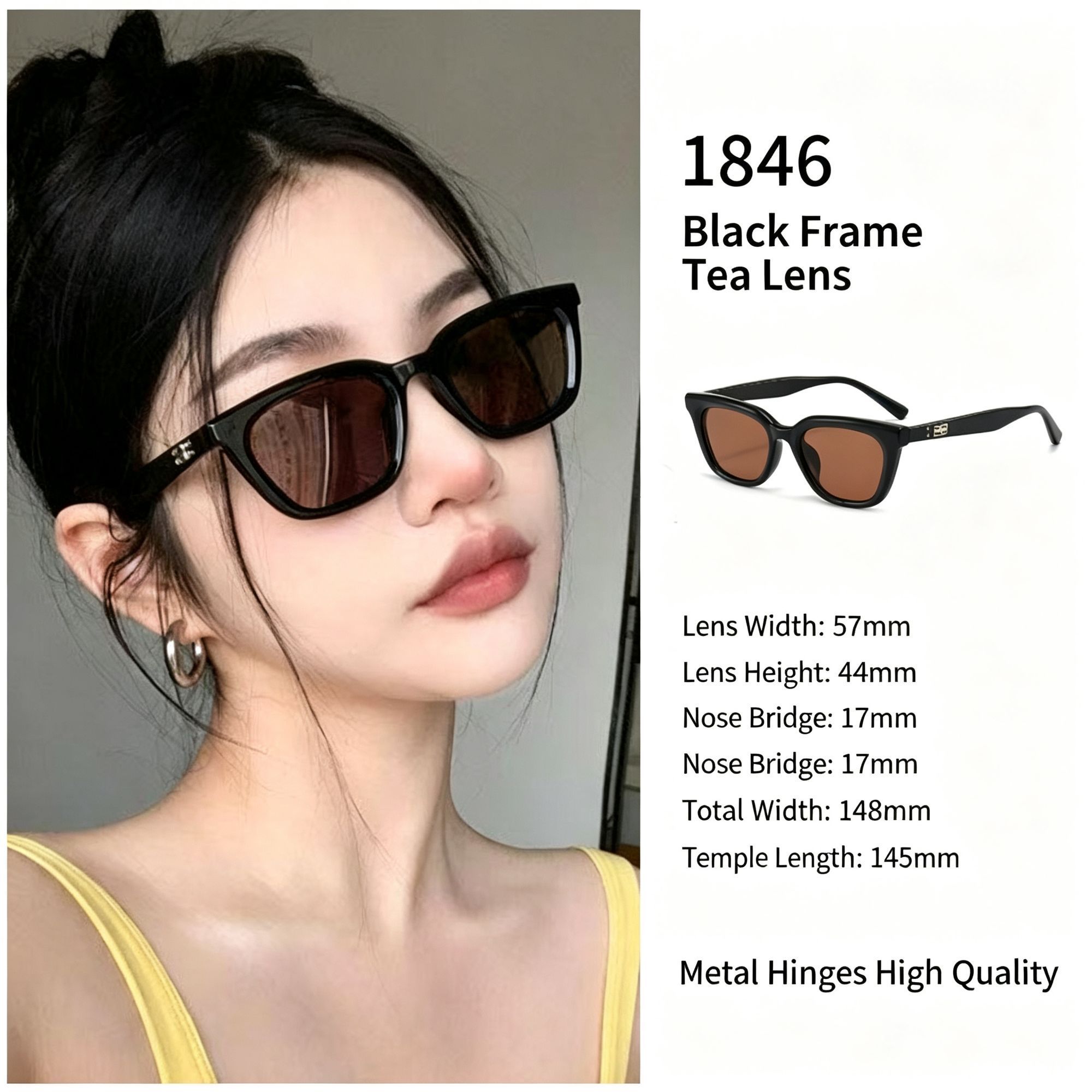 Cozy Black Frame Brown Lens Cat Eye Sunglasses UV400 Protection